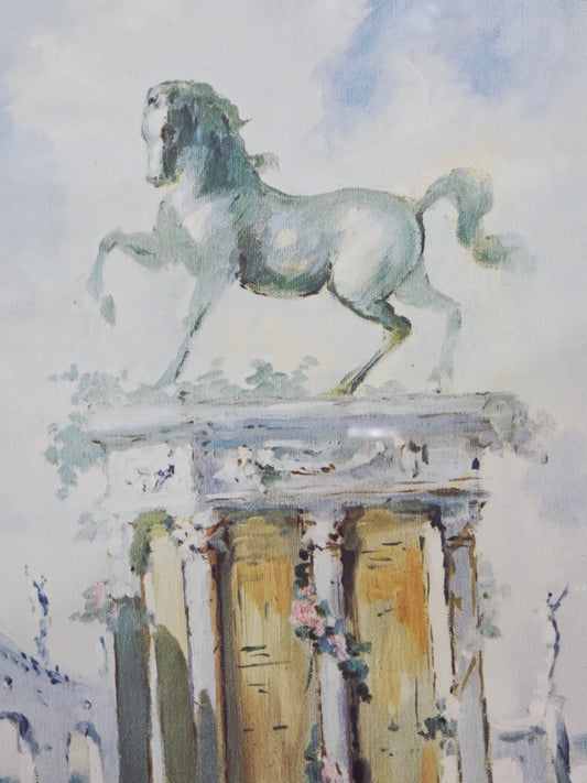 Hermoso cuadro vintage decorativo - Caballo encabritado en ruinas clásicas🌿🏛️🖼️