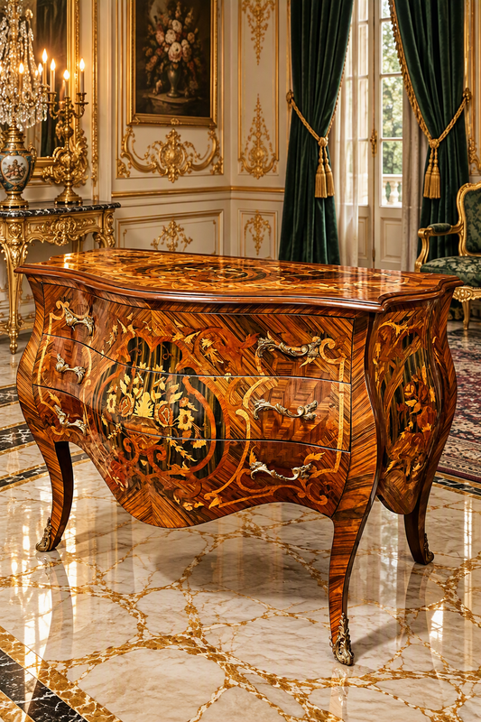 Bombe frances con marquetería e incrustaciones en bronce dorado 🇫🇷🌿