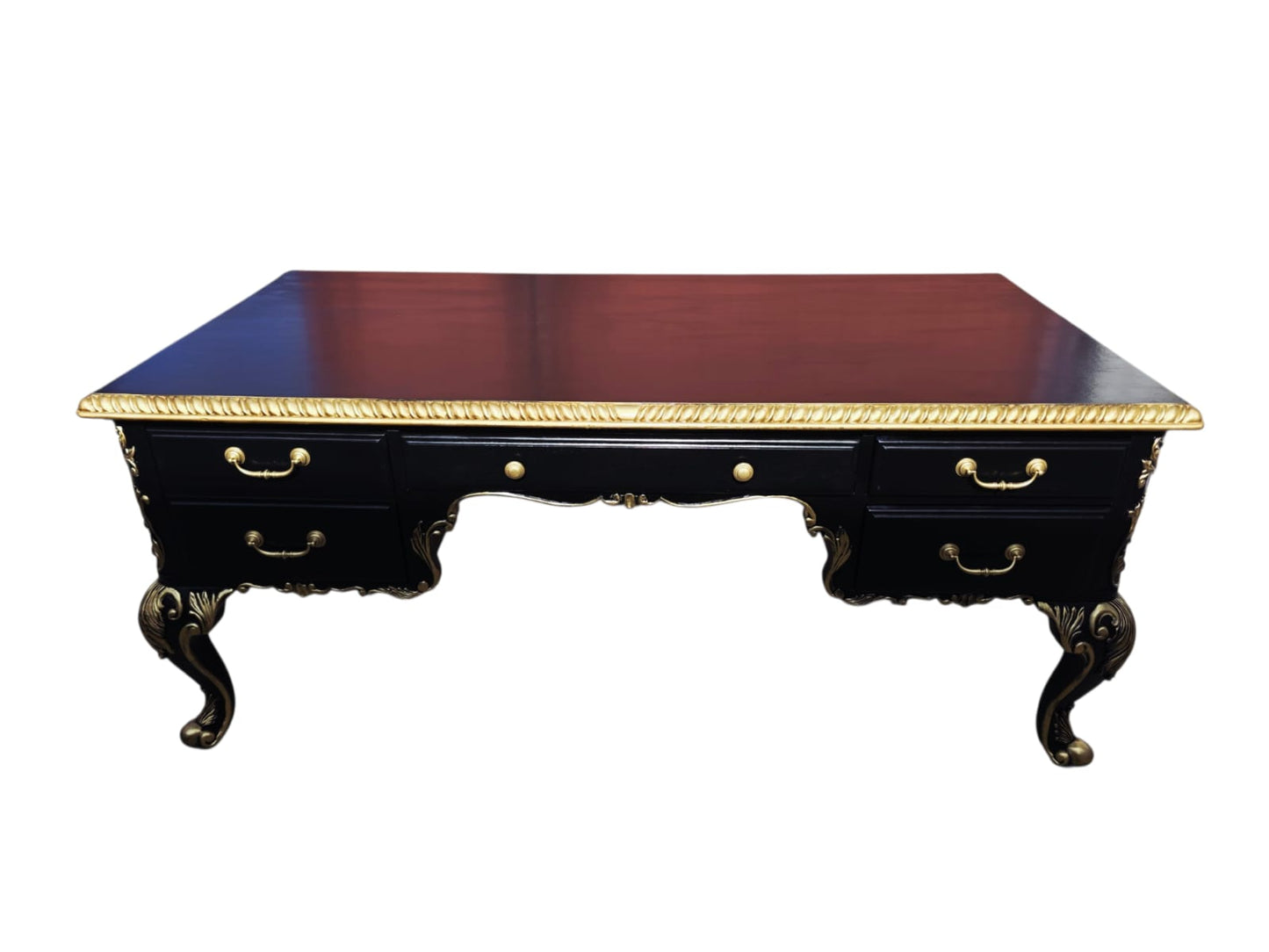 Escritorio Ejecutivo Clasico Color Negro Y Detalles En Color Oro ⚜️🏛️🌿