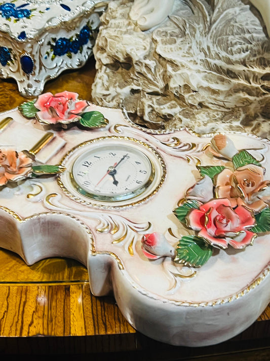 🌟 🎸Guitarra de Porcelana Fina Capo del Monte con Reloj de Cuarzo 🎸✨e Porcelana Fina Capo del Monte con Reloj de Cuarzo 🎸✨