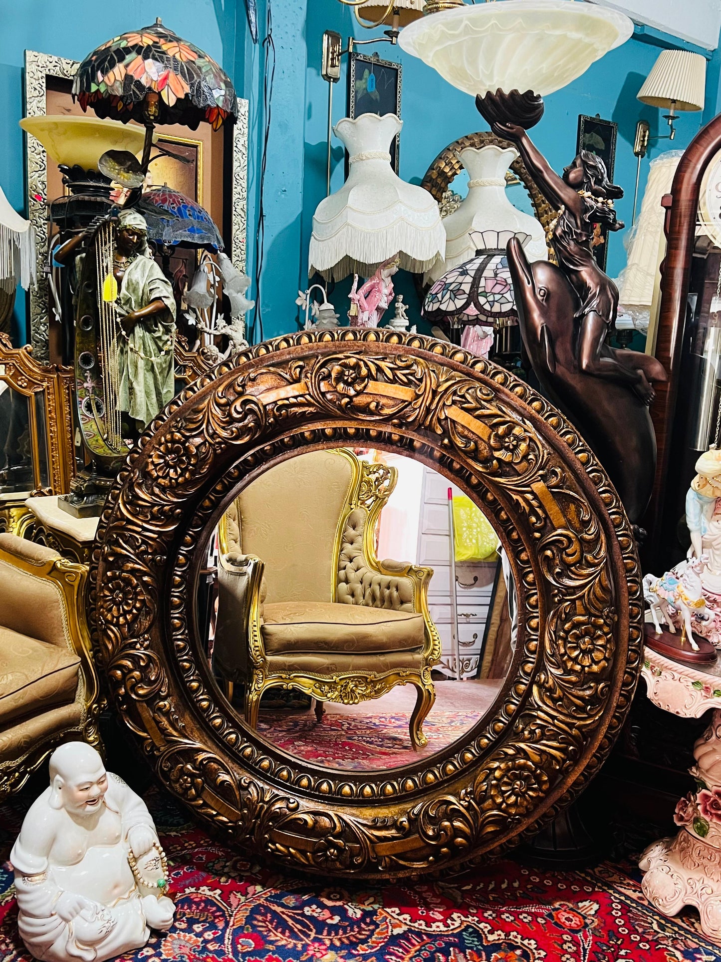 🪞🌟 Espejo Vintage Redondo Hollywood Regency🌟🪞