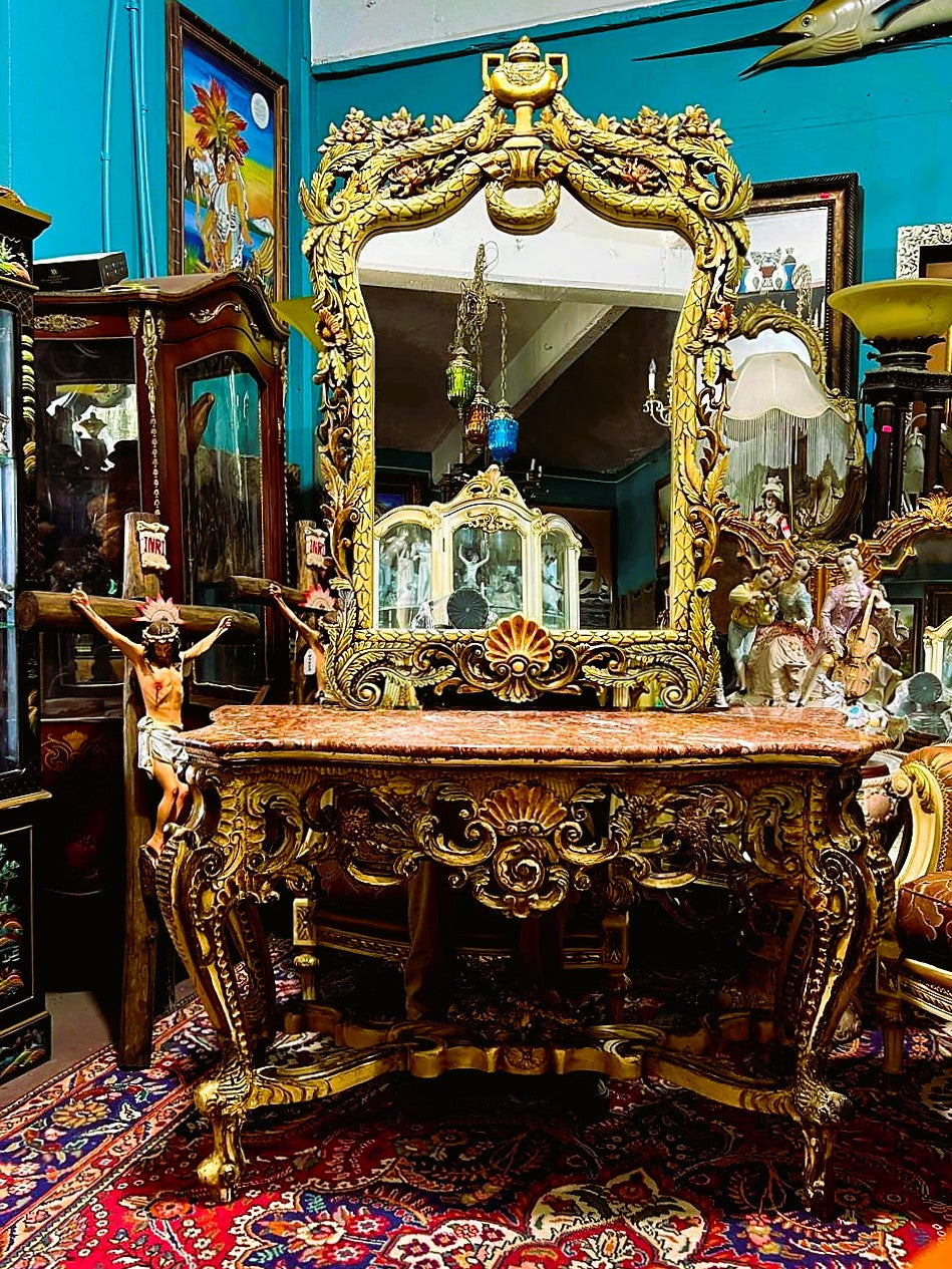 ✨Consola Antigua con Espejo Tallado a Mano Exquisita y Elegante ✨
