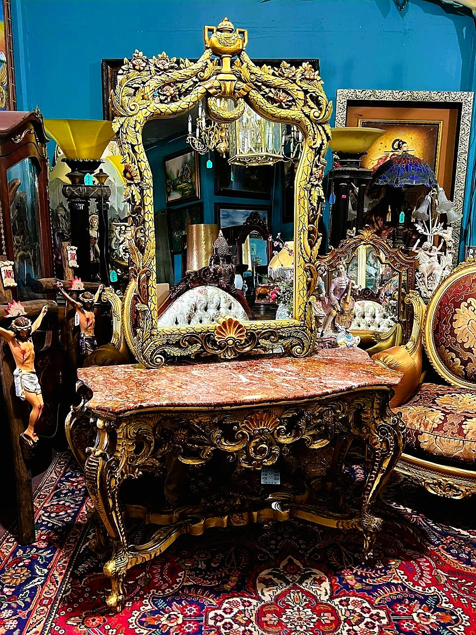 ✨Consola Antigua con Espejo Tallado a Mano Exquisita y Elegante ✨