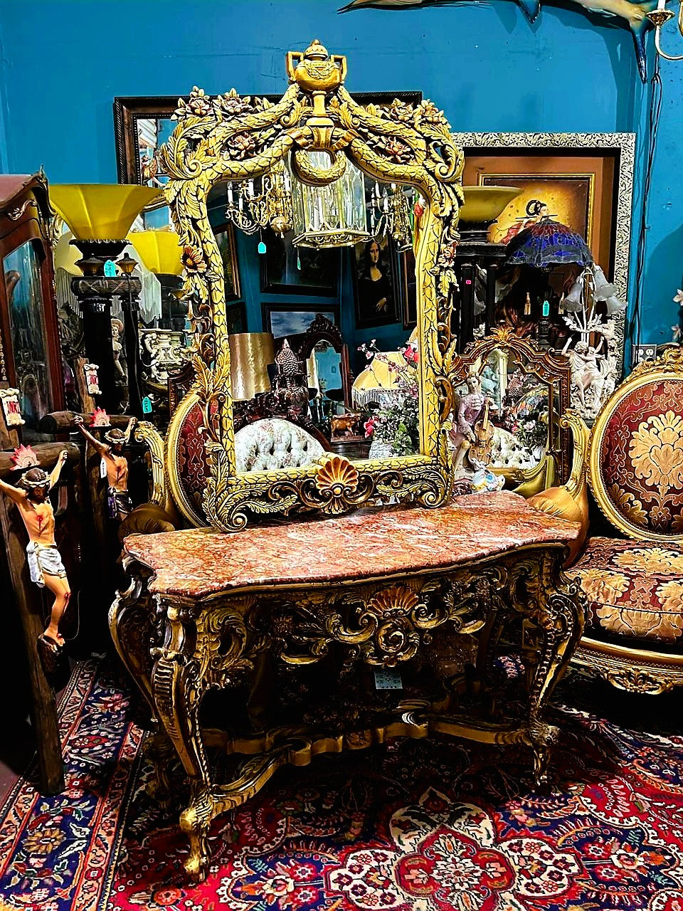 ✨Consola Antigua con Espejo Tallado a Mano Exquisita y Elegante ✨