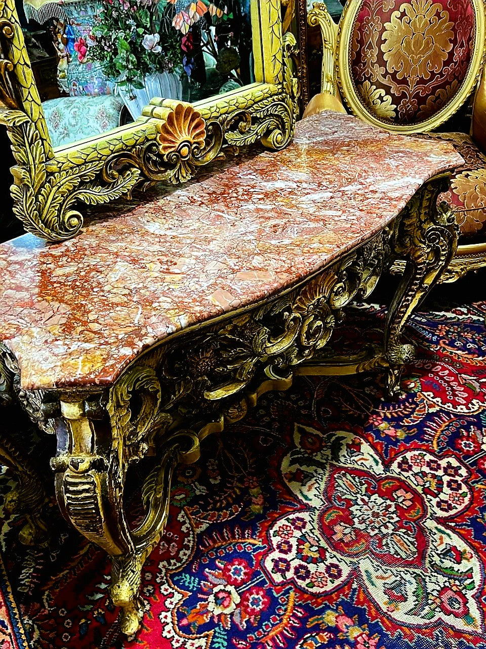 ✨Consola Antigua con Espejo Tallado a Mano Exquisita y Elegante ✨