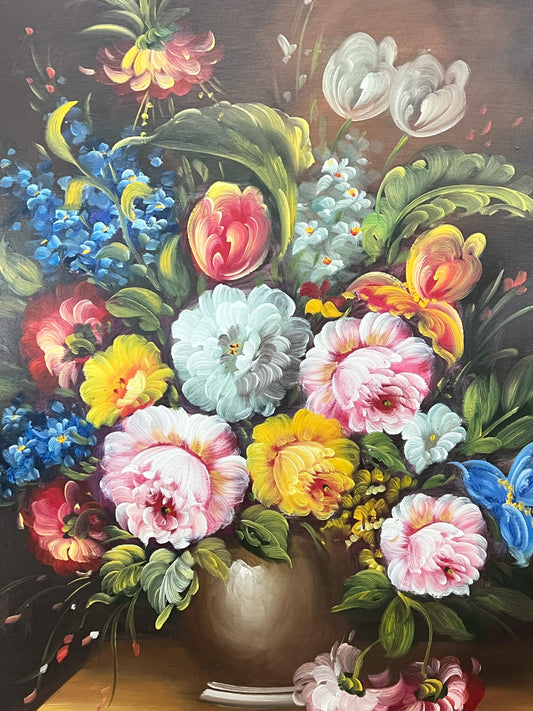 🎨✨ Cuadro de flores pintado al oleo en madera ✨🎨