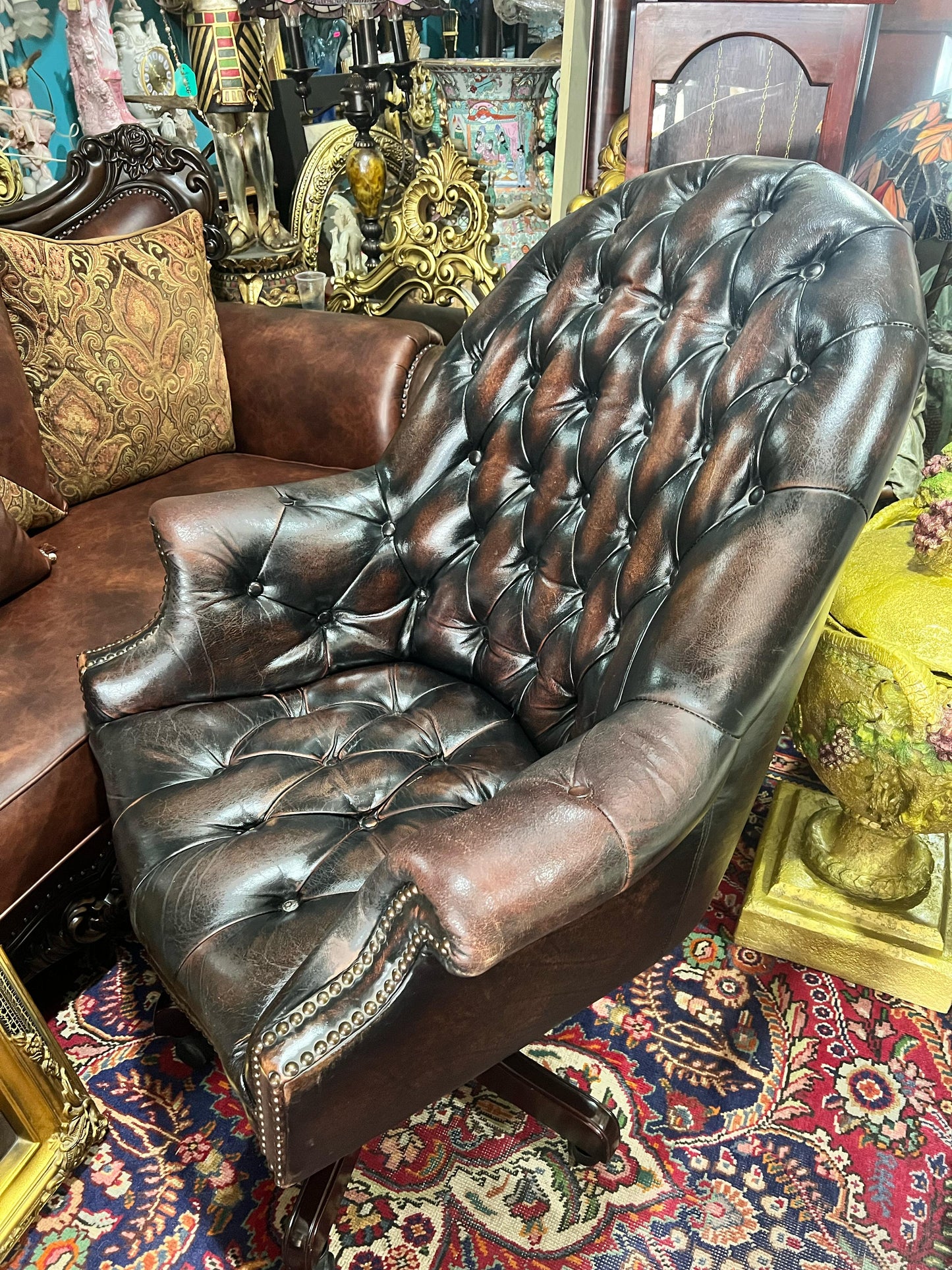 π Antique Leather Swivel Desk Chair - "GrandFather Chair" π