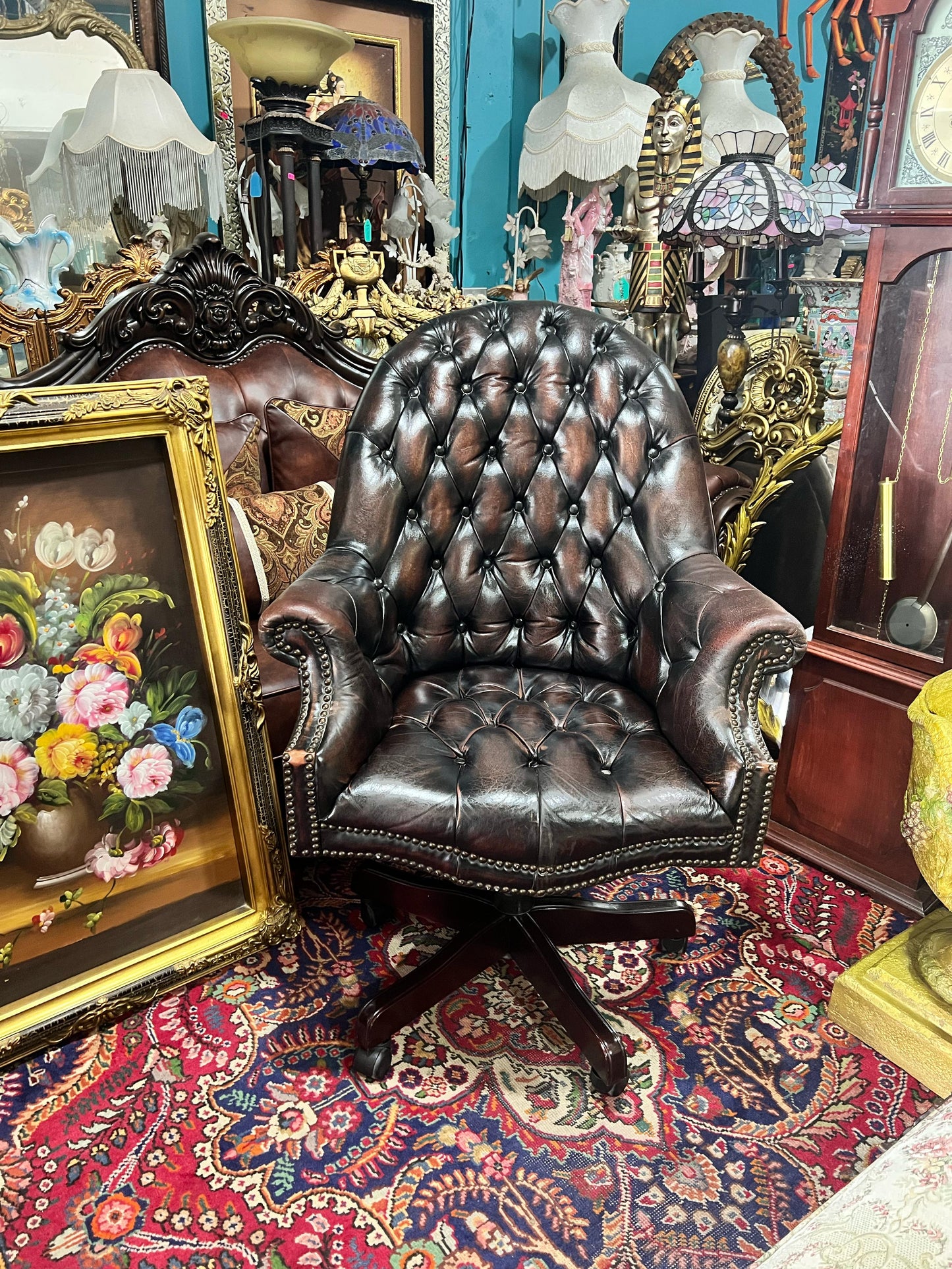 π Antique Leather Swivel Desk Chair - "GrandFather Chair" π