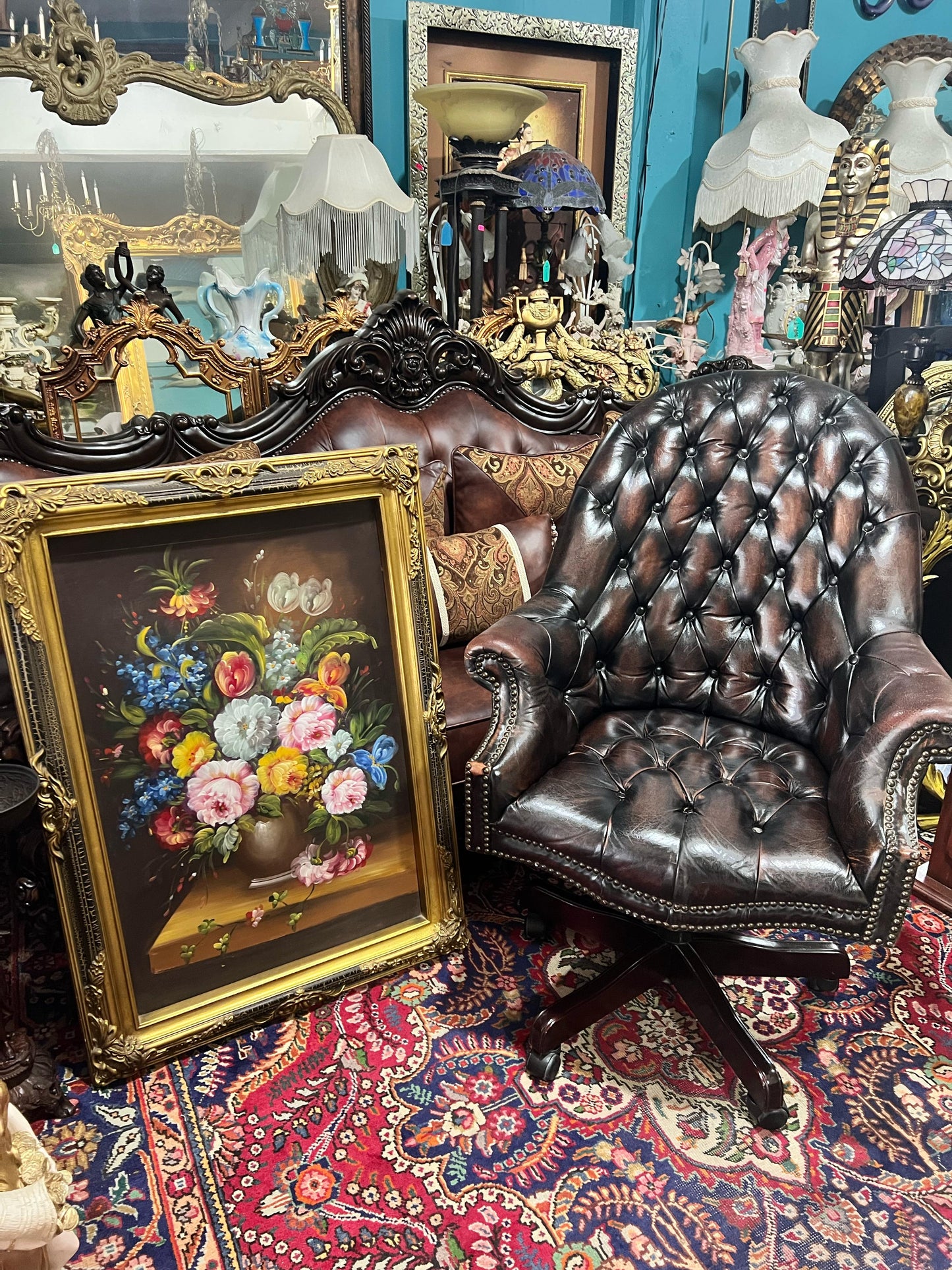 π Antique Leather Swivel Desk Chair - "GrandFather Chair" π