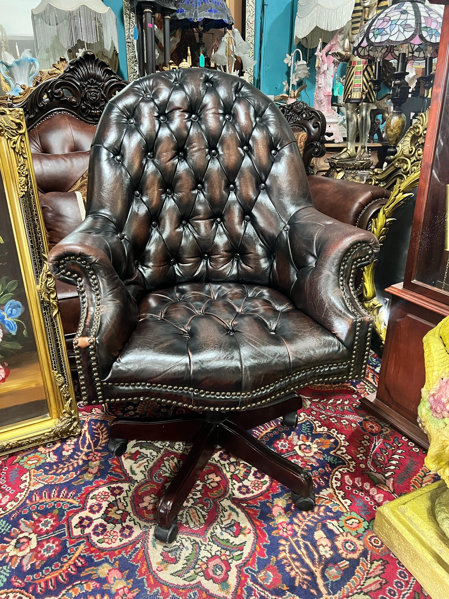 π Antique Leather Swivel Desk Chair - "GrandFather Chair" π