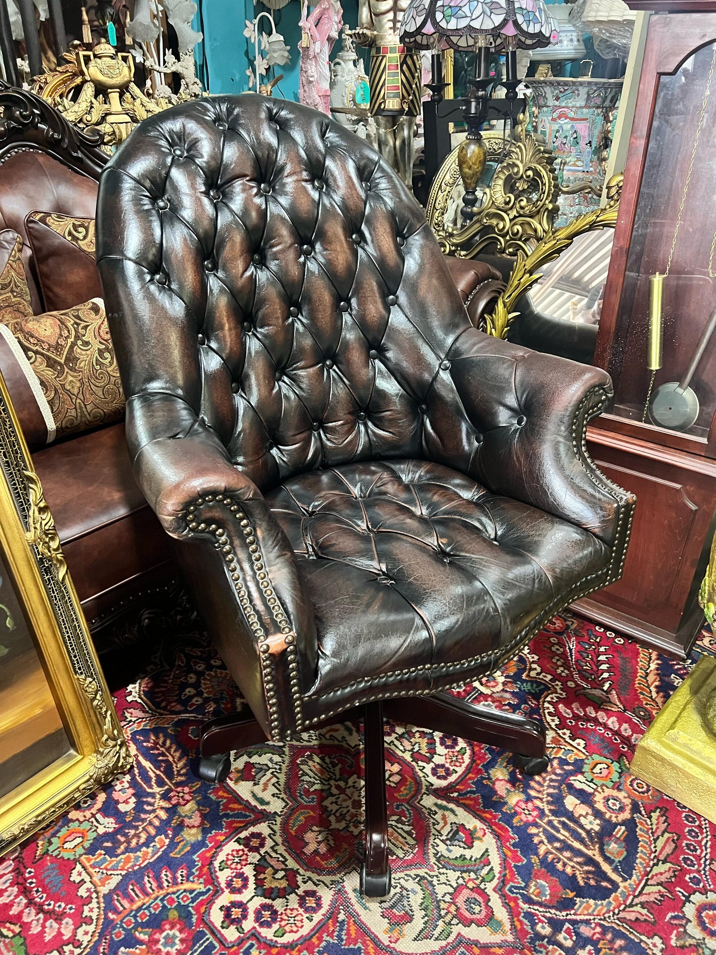 π Antique Leather Swivel Desk Chair - "GrandFather Chair" π