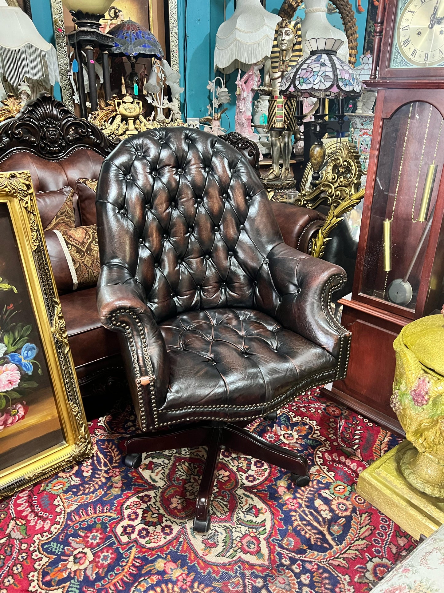π Antique Leather Swivel Desk Chair - "GrandFather Chair" π