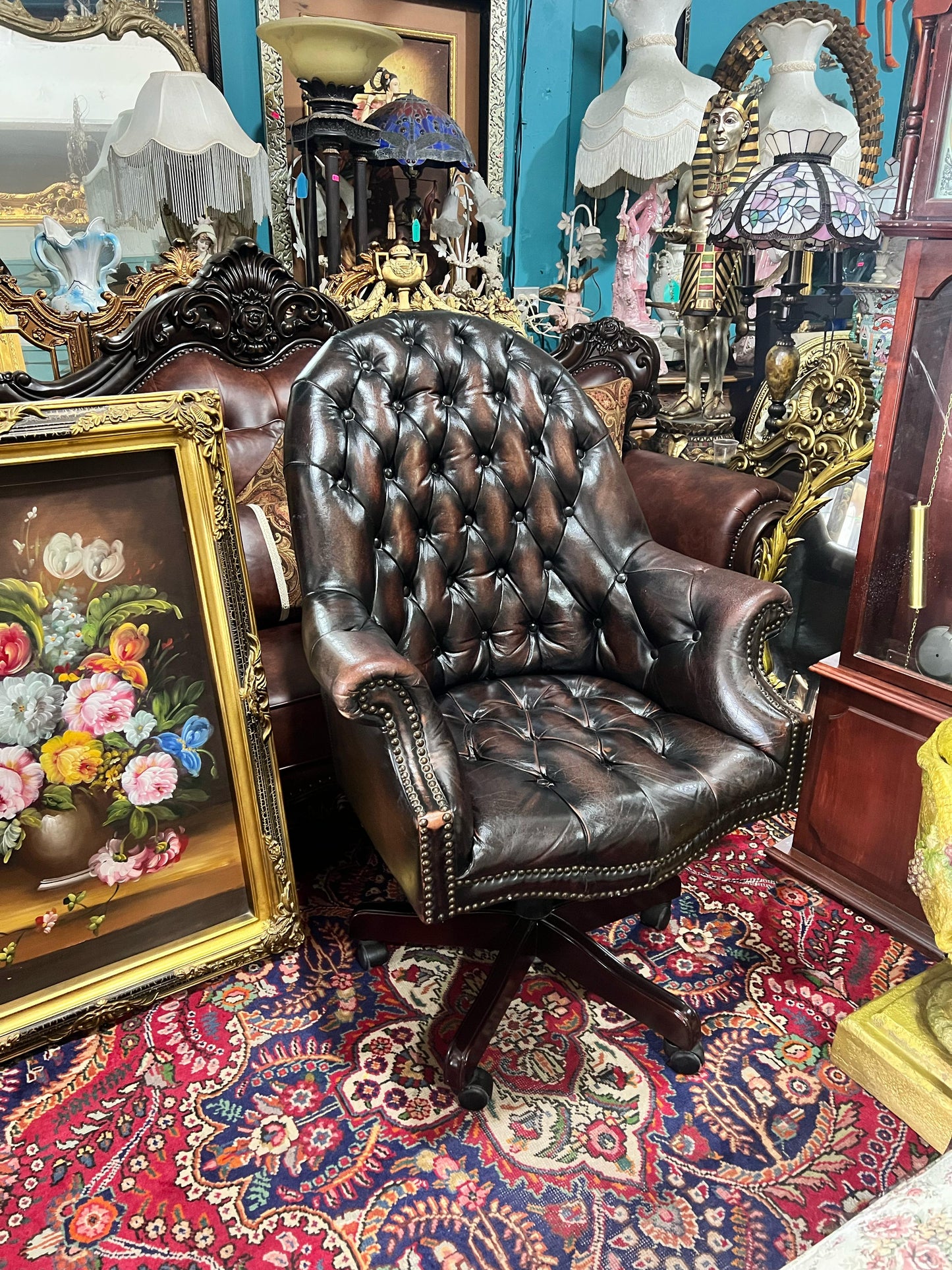 π Antique Leather Swivel Desk Chair - "GrandFather Chair" π