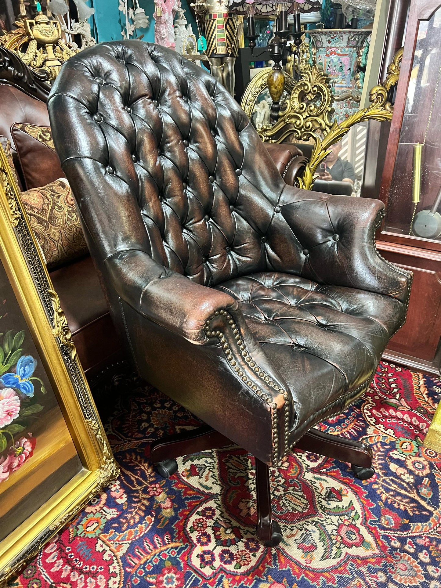 π Antique Leather Swivel Desk Chair - "GrandFather Chair" π
