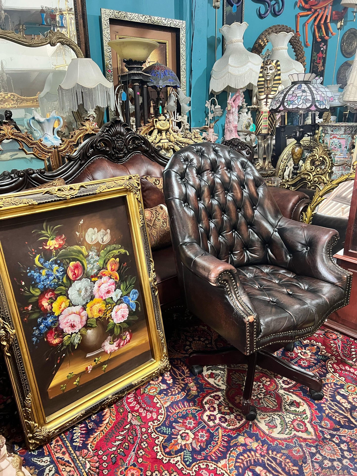 π Antique Leather Swivel Desk Chair - "GrandFather Chair" π