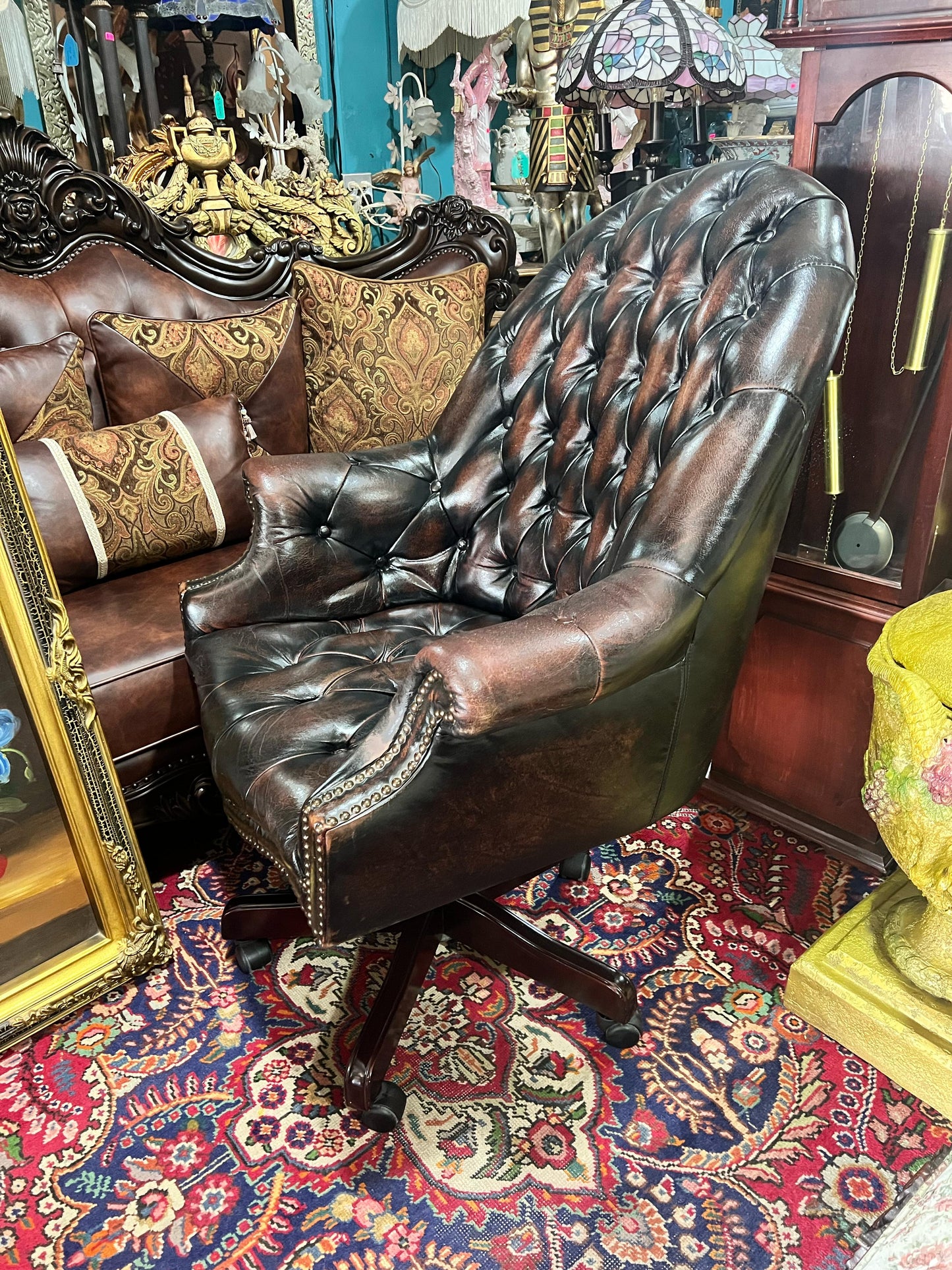 π Antique Leather Swivel Desk Chair - "GrandFather Chair" π