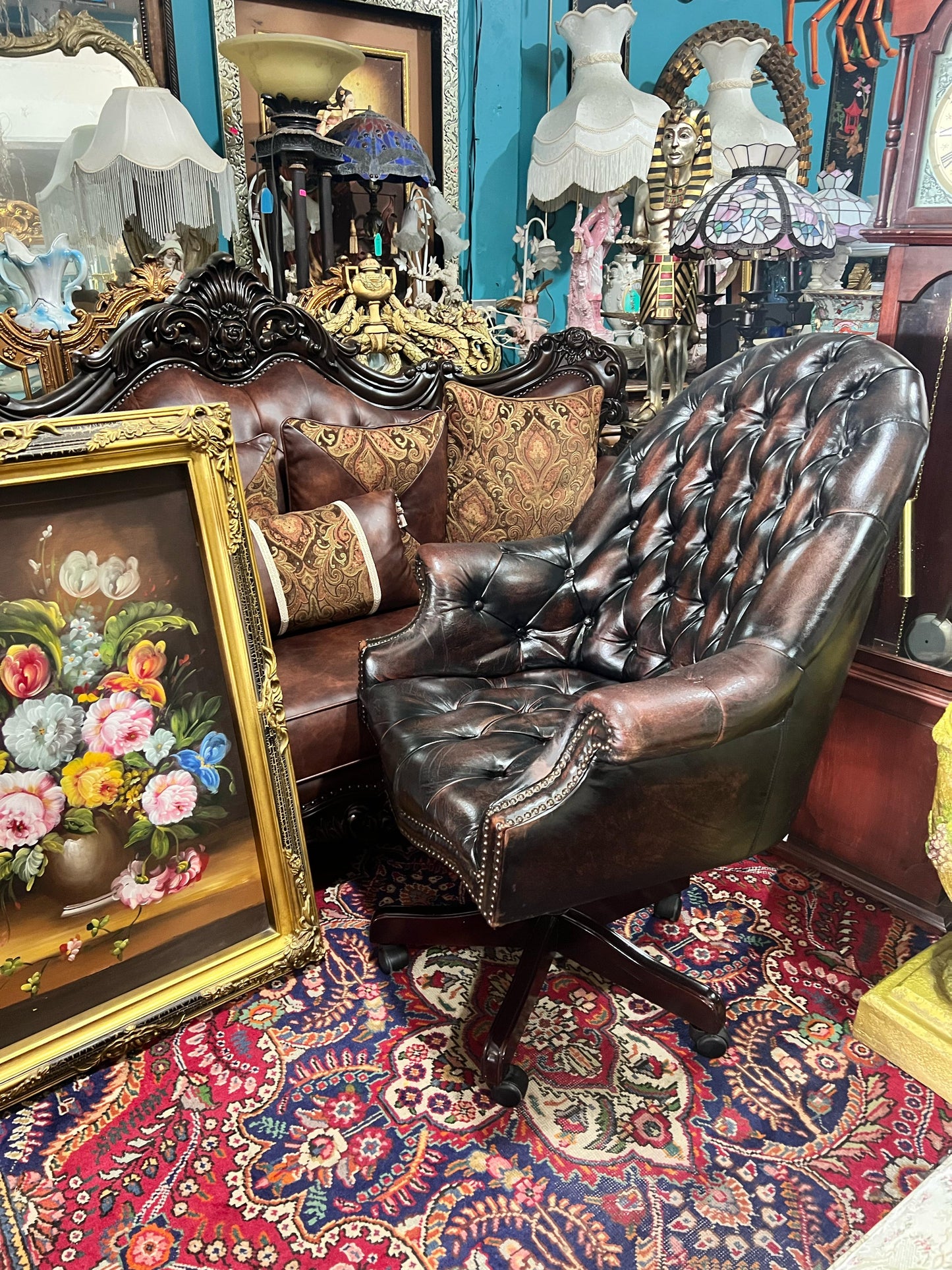 π Antique Leather Swivel Desk Chair - "GrandFather Chair" π