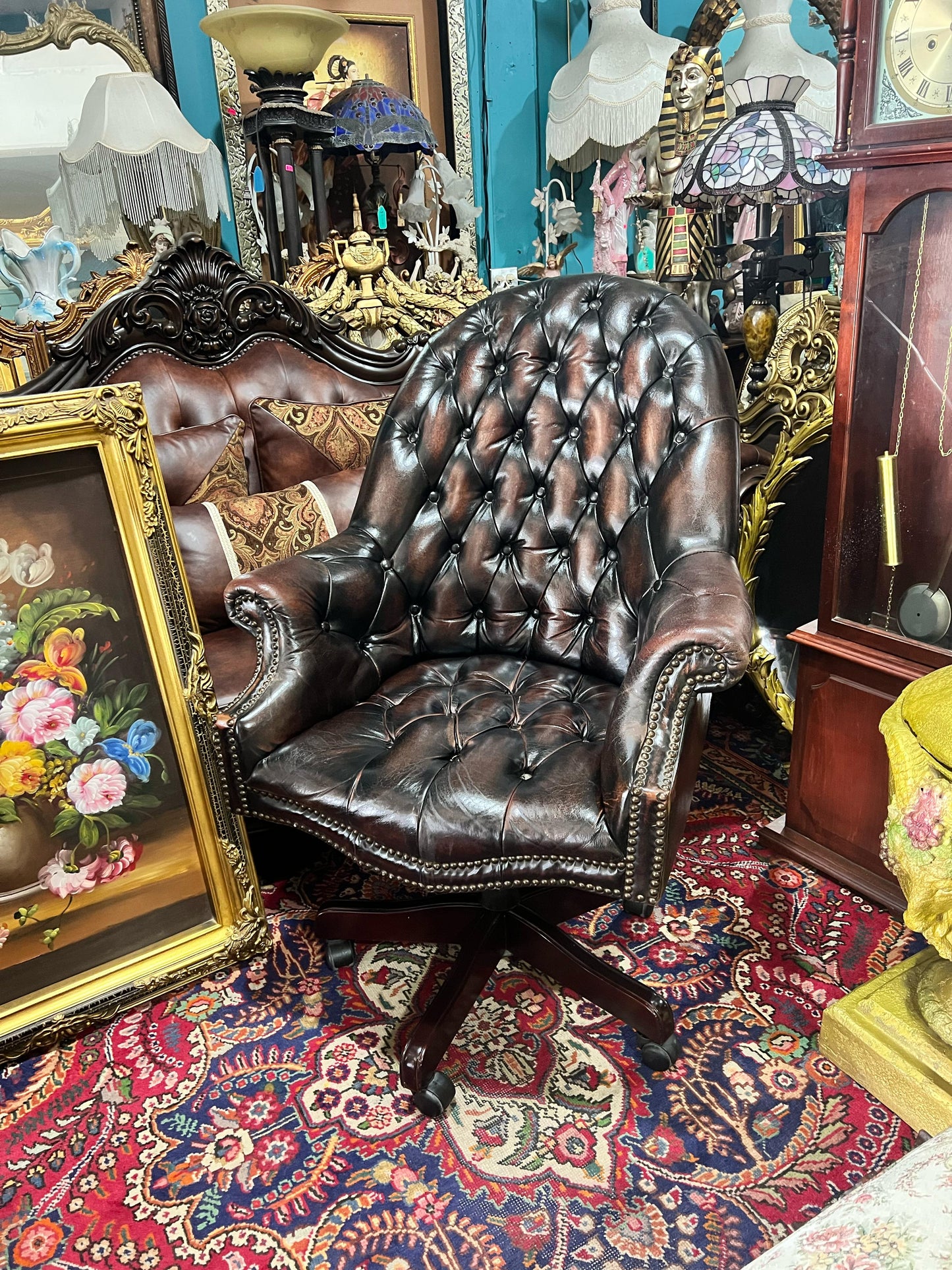π Antique Leather Swivel Desk Chair - "GrandFather Chair" π