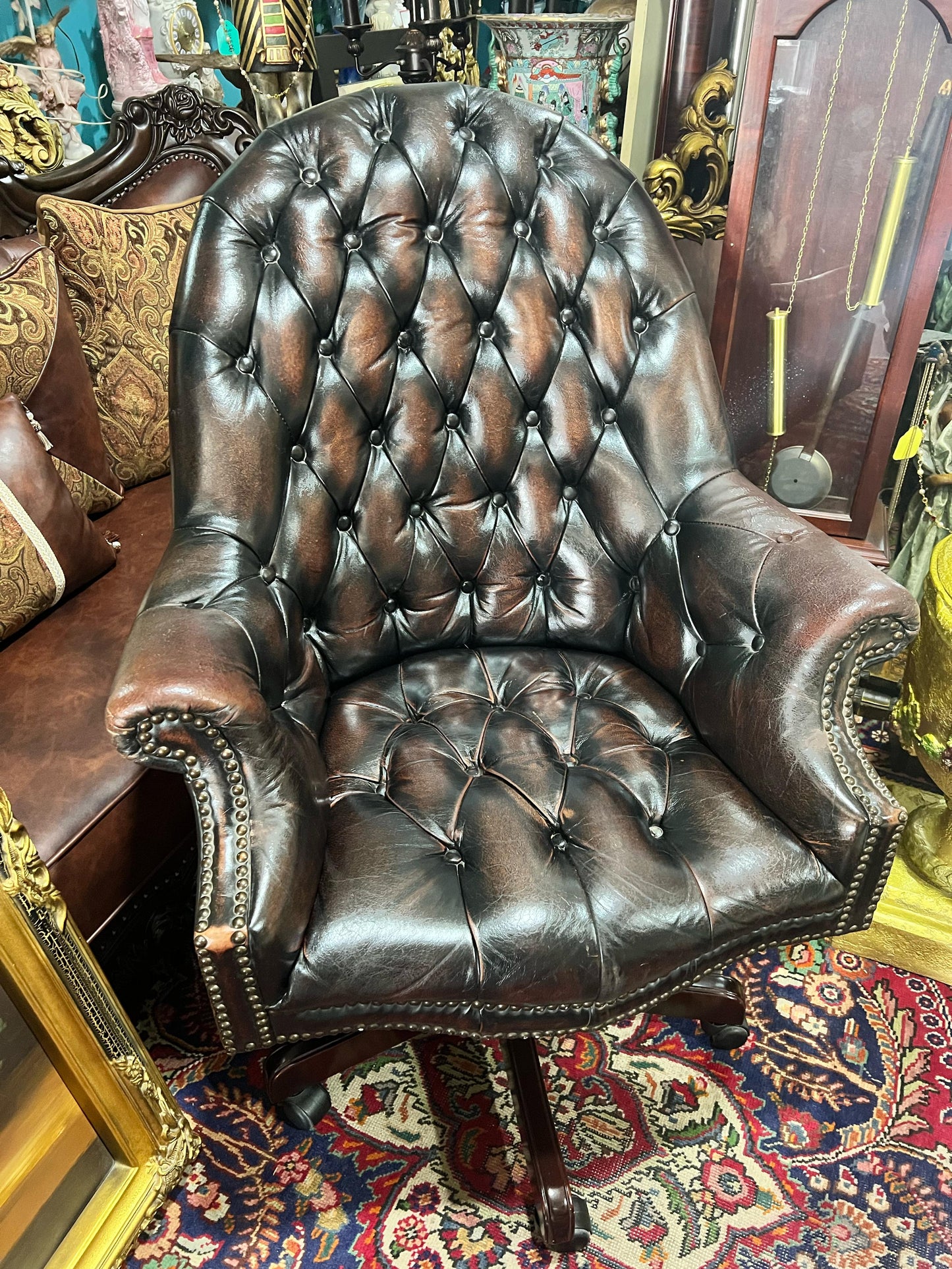 π Antique Leather Swivel Desk Chair - "GrandFather Chair" π