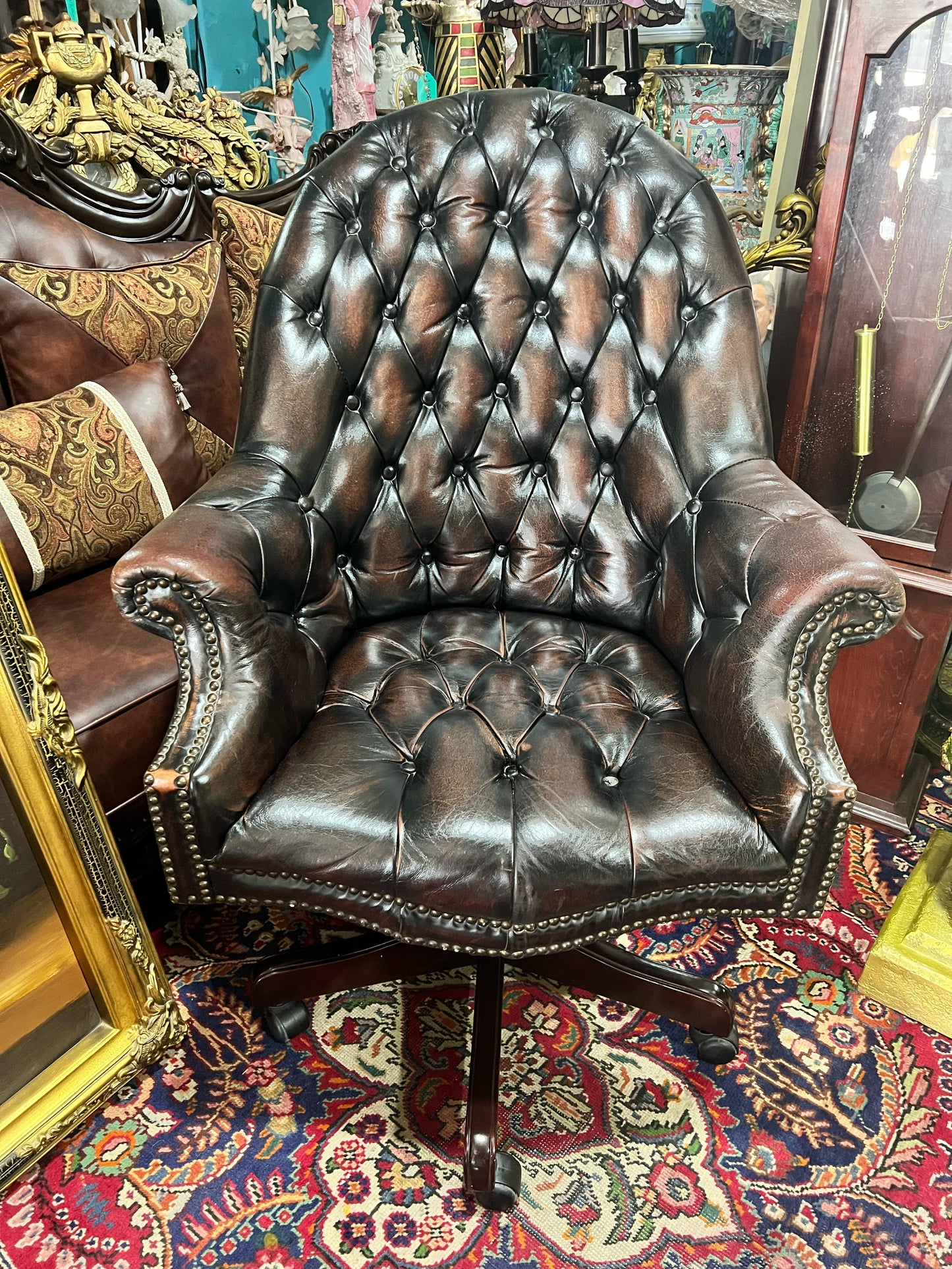 π Antique Leather Swivel Desk Chair - "GrandFather Chair" π