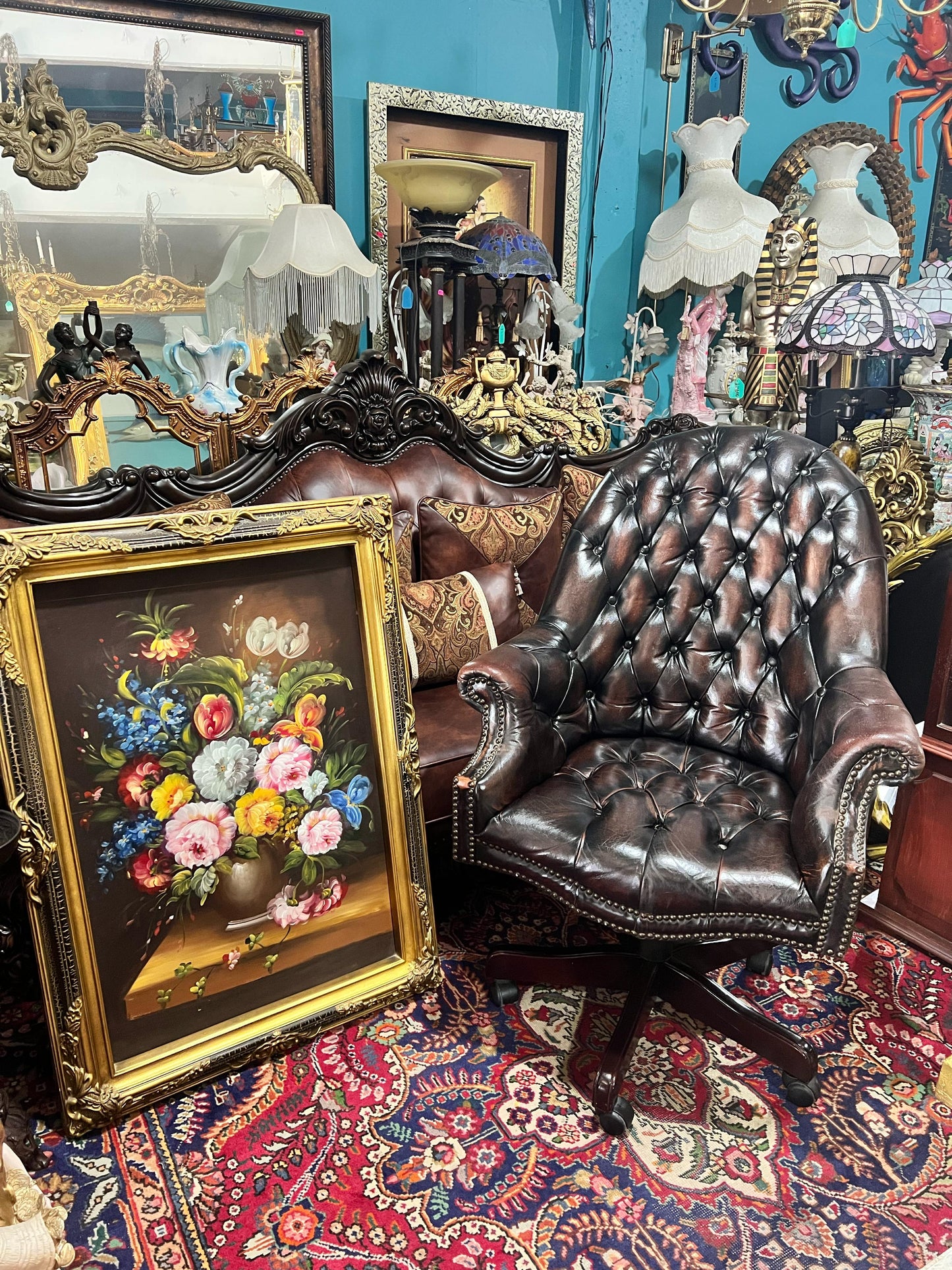 π Antique Leather Swivel Desk Chair - "GrandFather Chair" π