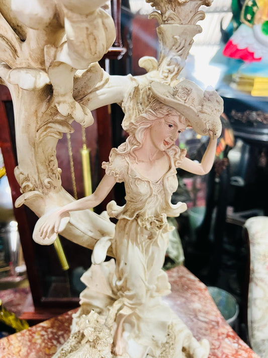 🌟🔮 Pair of Vintage Woman Sculpture Lamps with 5 White Tulip-Shaped Glass Shades 🔮🌟