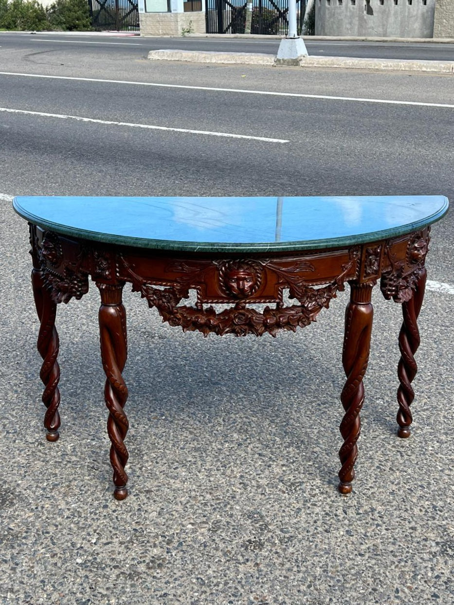 🏛️ Credenza Antigua de 1920 Tallada a Mano con Marmol Verde 🌿🦁🪨