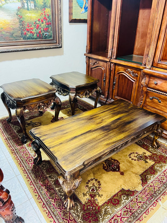 ✨ ¡Exclusivo Juego de Mesas de Madera Con Decoracion Tallada a Mano! ✨