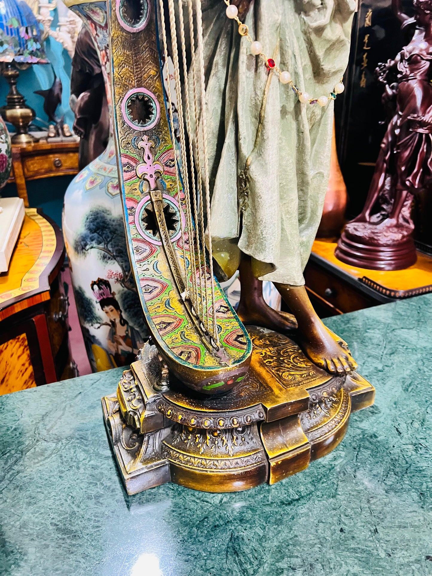 🔱Bronze Sculpture "Jeune Harpiste Arabique" by Louis Hottot - A Masterpiece for Sale🔱