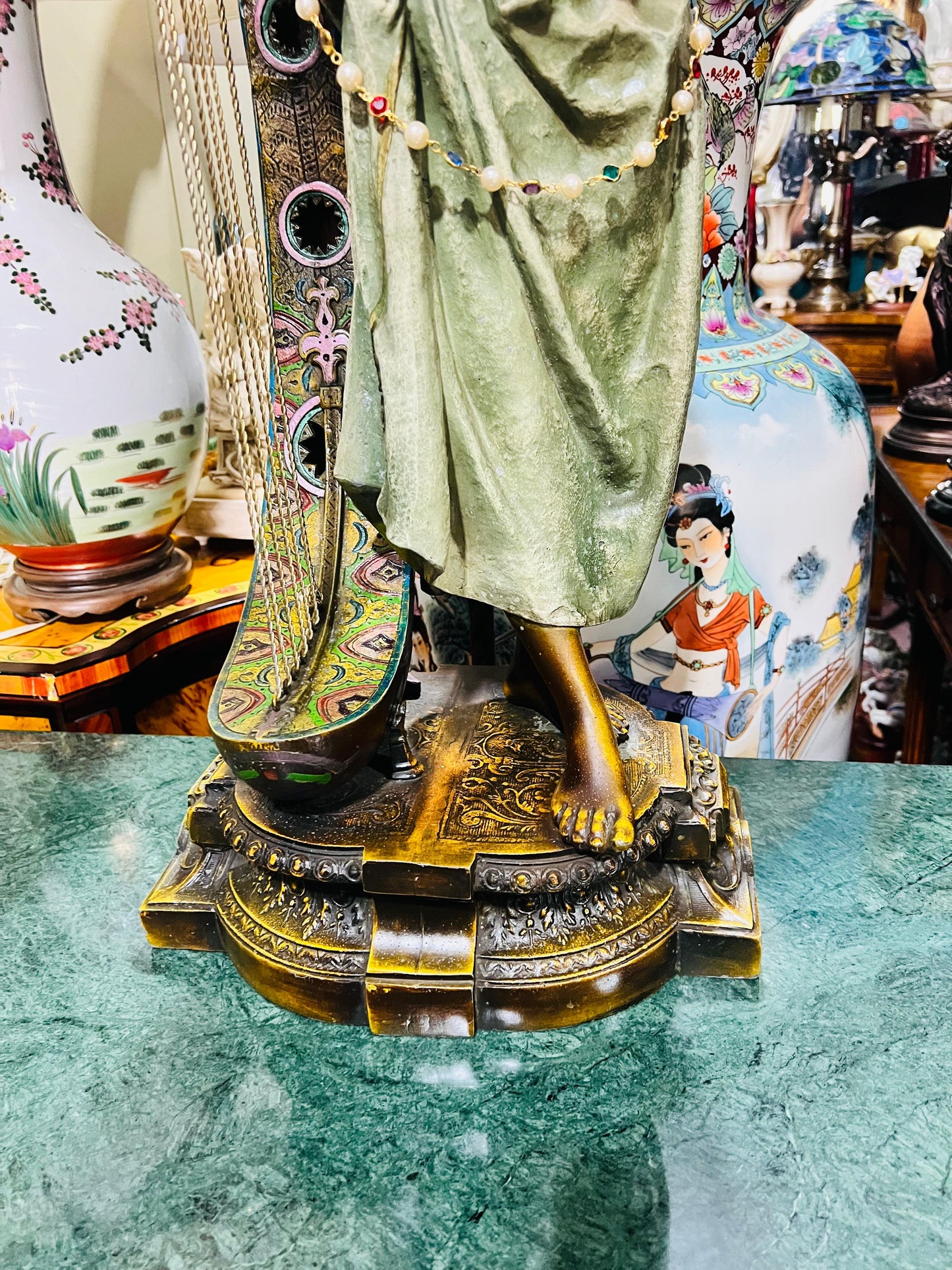 🔱Bronze Sculpture "Jeune Harpiste Arabique" by Louis Hottot - A Masterpiece for Sale🔱