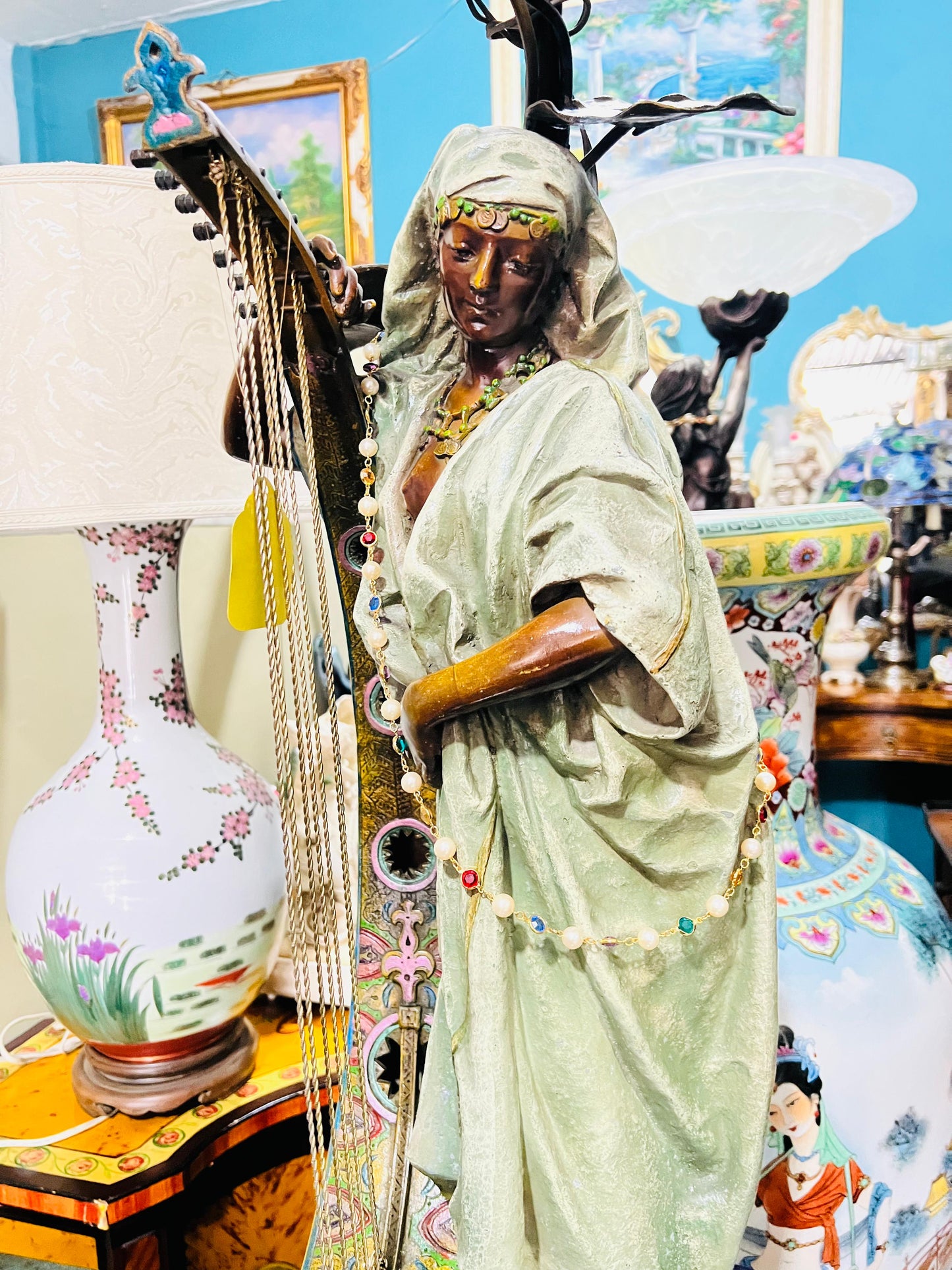🔱Bronze Sculpture "Jeune Harpiste Arabique" by Louis Hottot - A Masterpiece for Sale🔱
