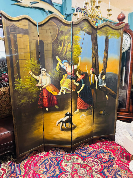 🌺 🔱Biombo Artístico de Madera Pintado a Mano — Arte que Inspira Elegancia 🖌️🎨