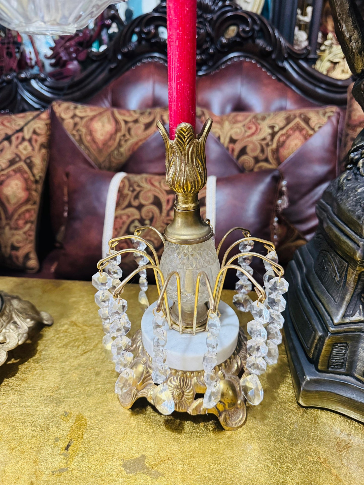 🕯️⚖️ Decorative Brass Set with Crystals – Vintage Scales and Candlesticks⚖️🕯️