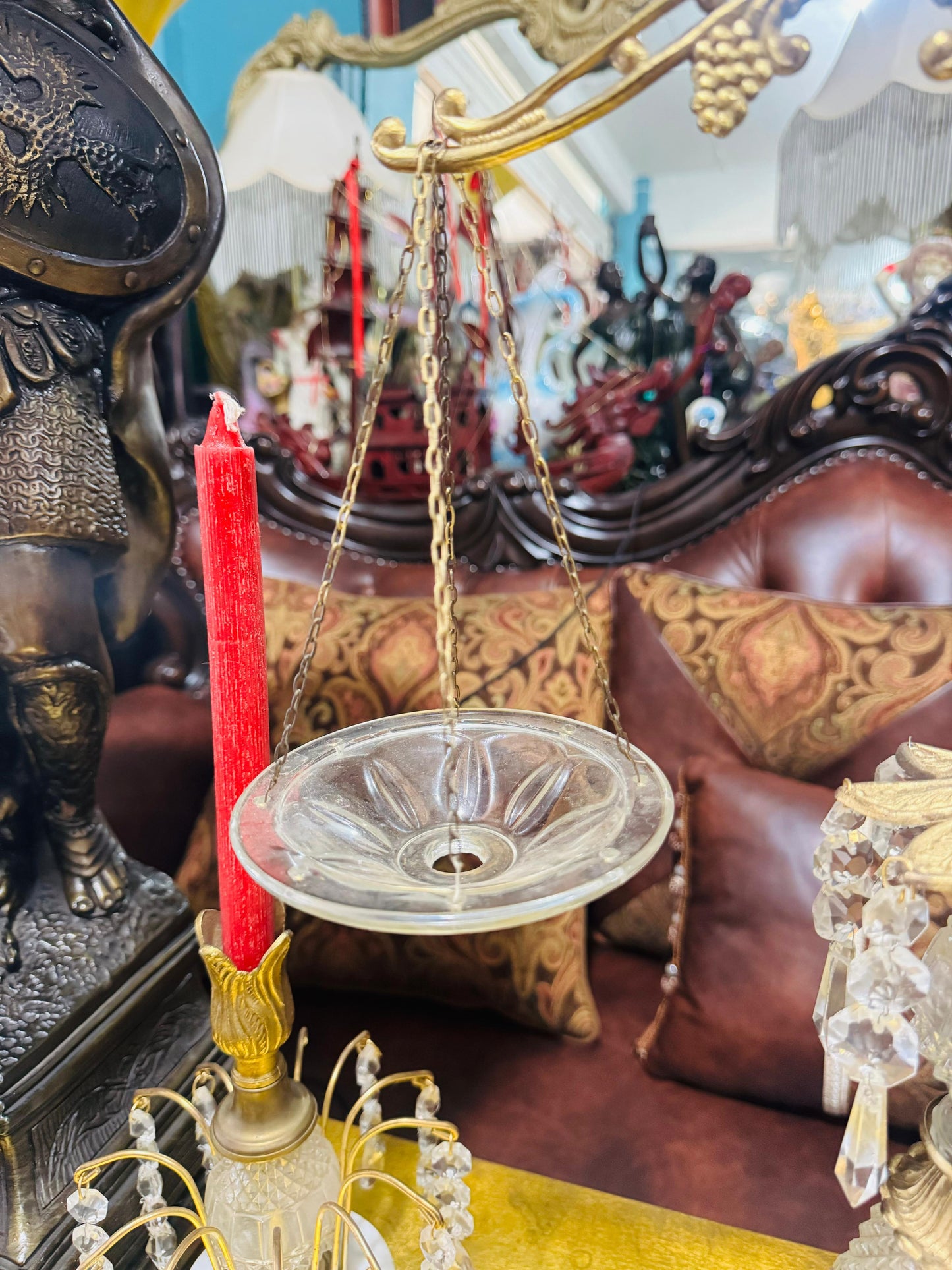 🕯️⚖️ Decorative Brass Set with Crystals – Vintage Scales and Candlesticks⚖️🕯️