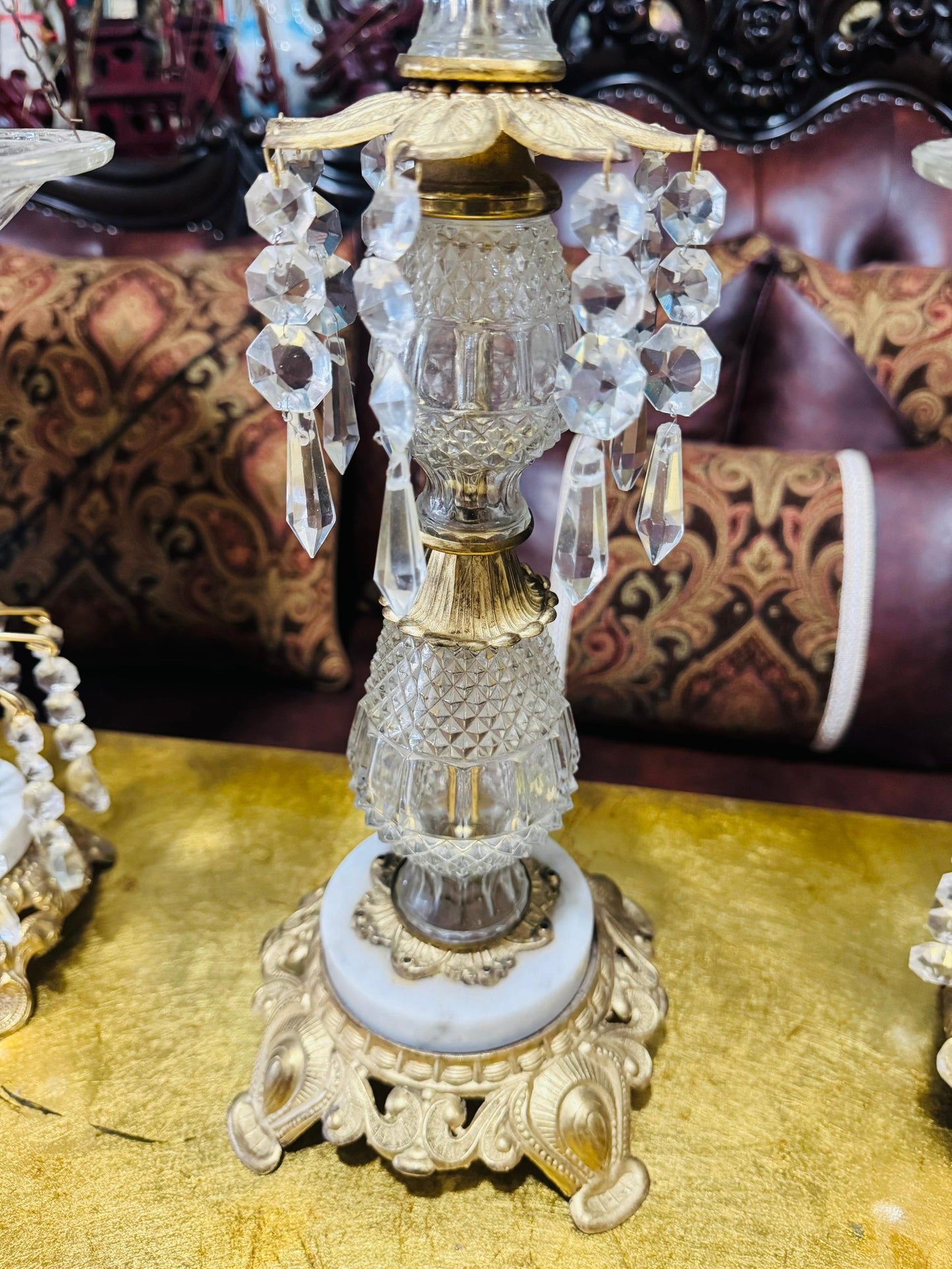 🕯️⚖️ Decorative Brass Set with Crystals – Vintage Scales and Candlesticks⚖️🕯️