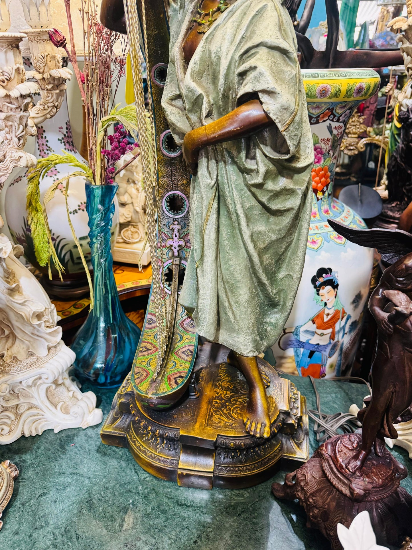 🔱Bronze Sculpture "Jeune Harpiste Arabique" by Louis Hottot - A Masterpiece for Sale🔱