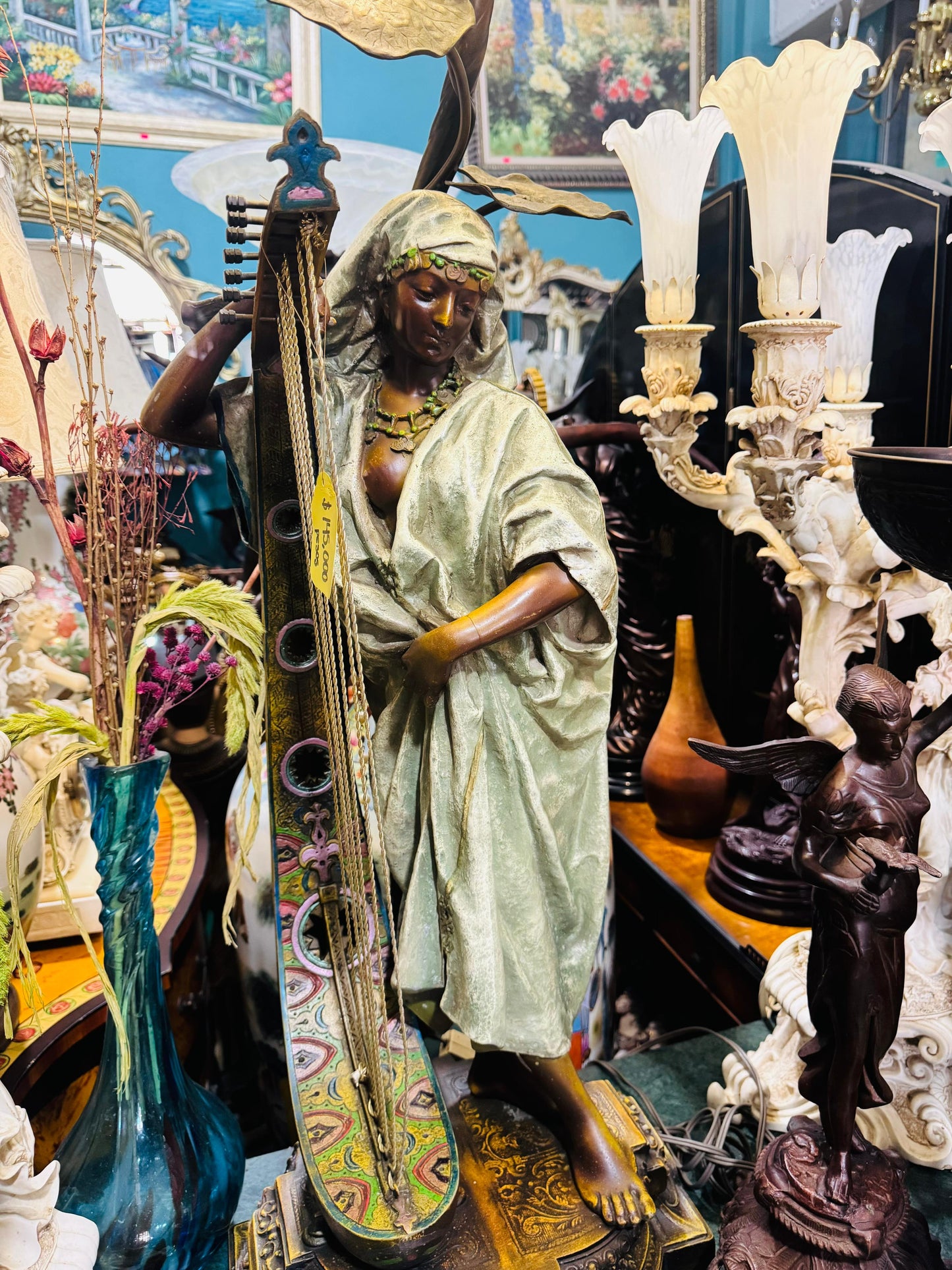 🔱Bronze Sculpture "Jeune Harpiste Arabique" by Louis Hottot - A Masterpiece for Sale🔱