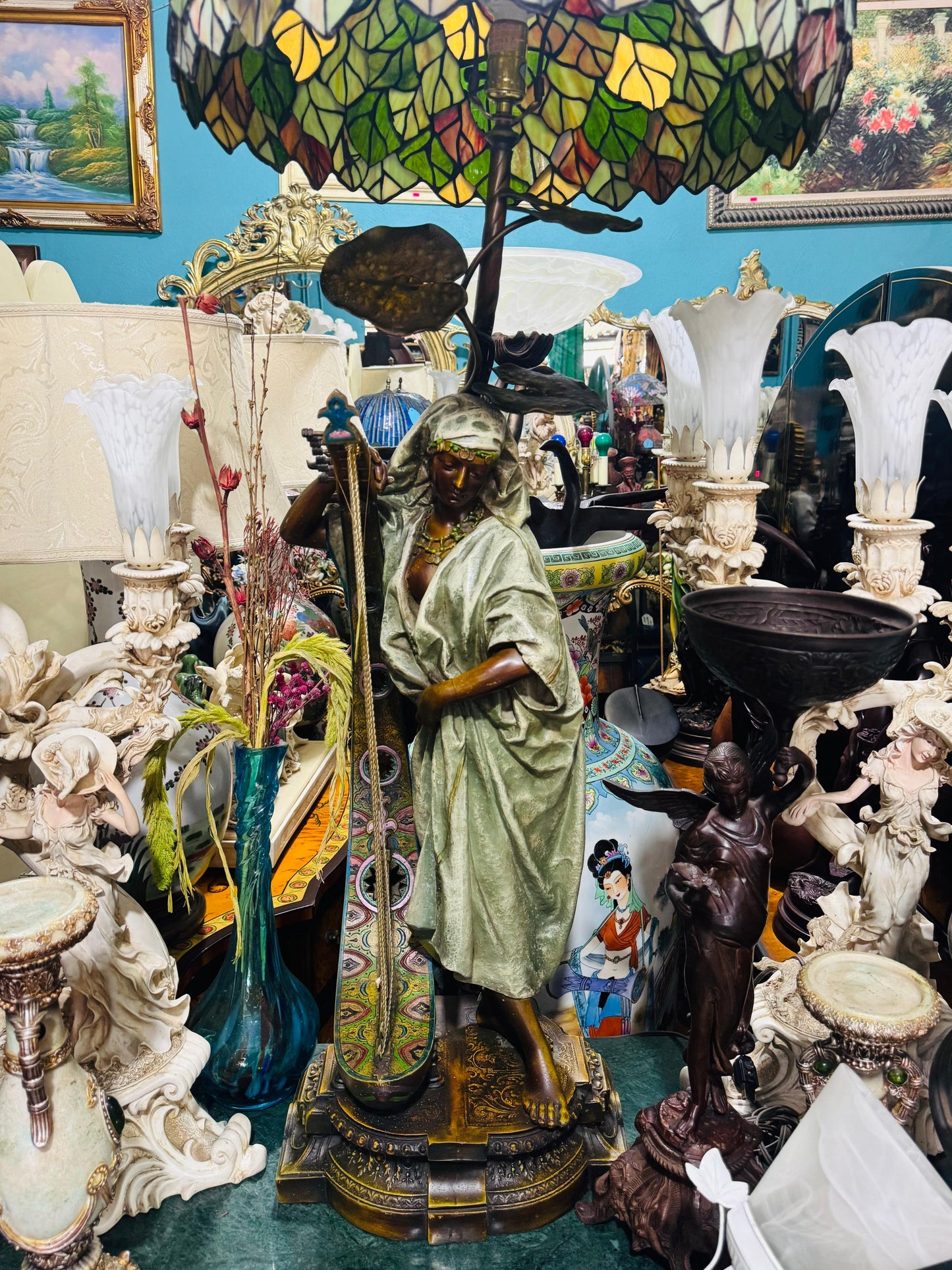 🔱Bronze Sculpture "Jeune Harpiste Arabique" by Louis Hottot - A Masterpiece for Sale🔱