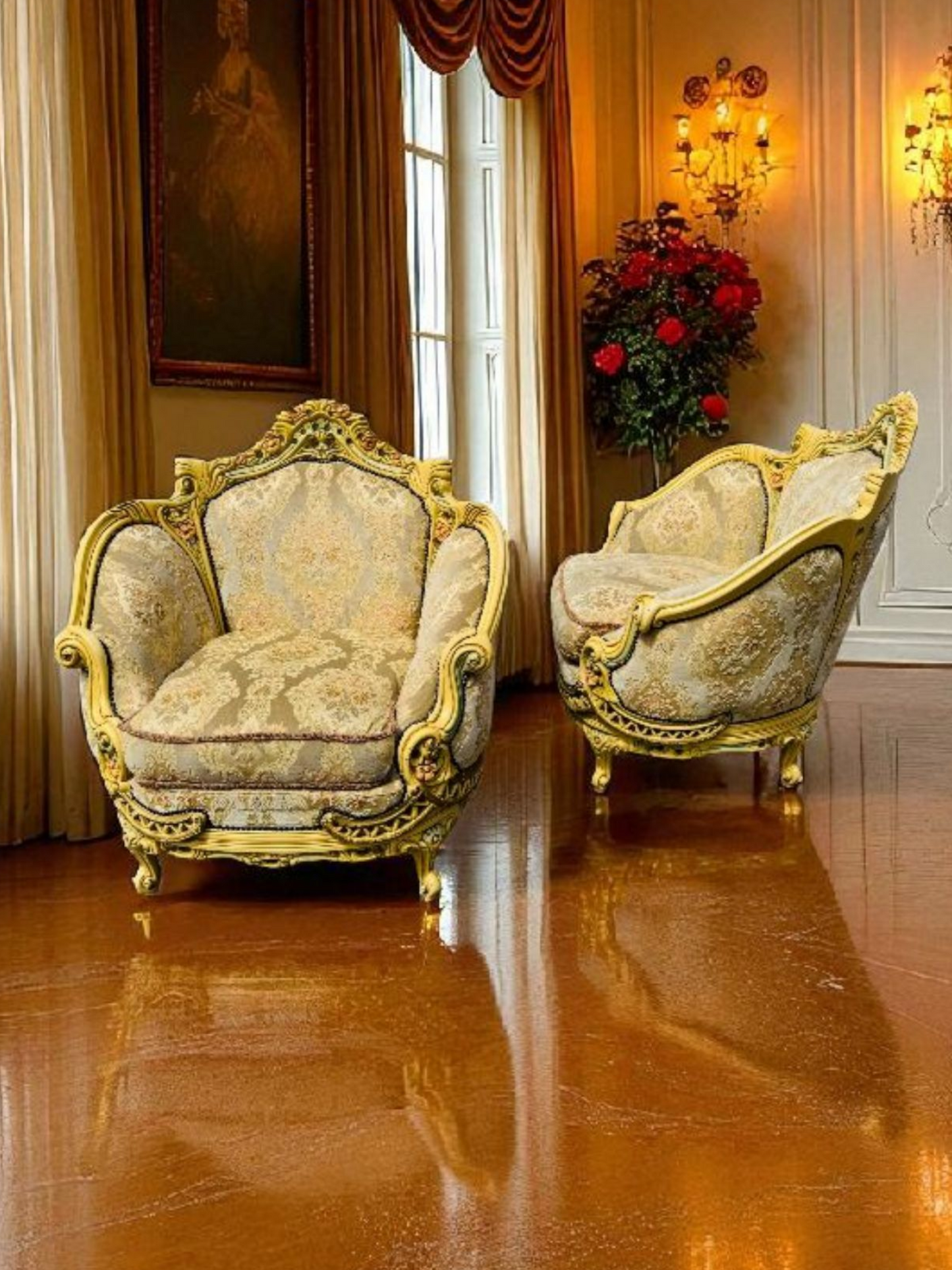 🎩 Conjunto de Recibidor Rococó Italiano – 3 Piezas de Distinción y Arte 🏛️