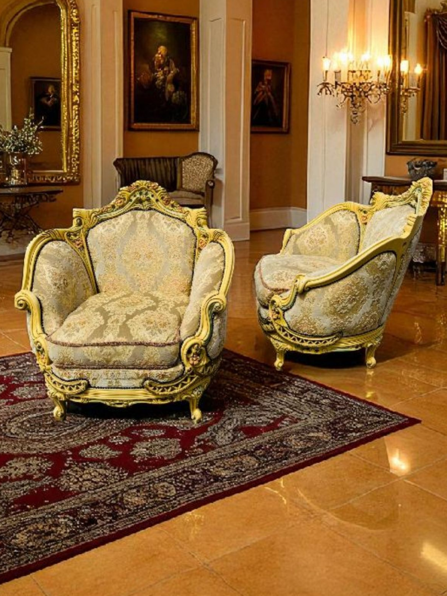 🎩 Conjunto de Recibidor Rococó Italiano – 3 Piezas de Distinción y Arte 🏛️