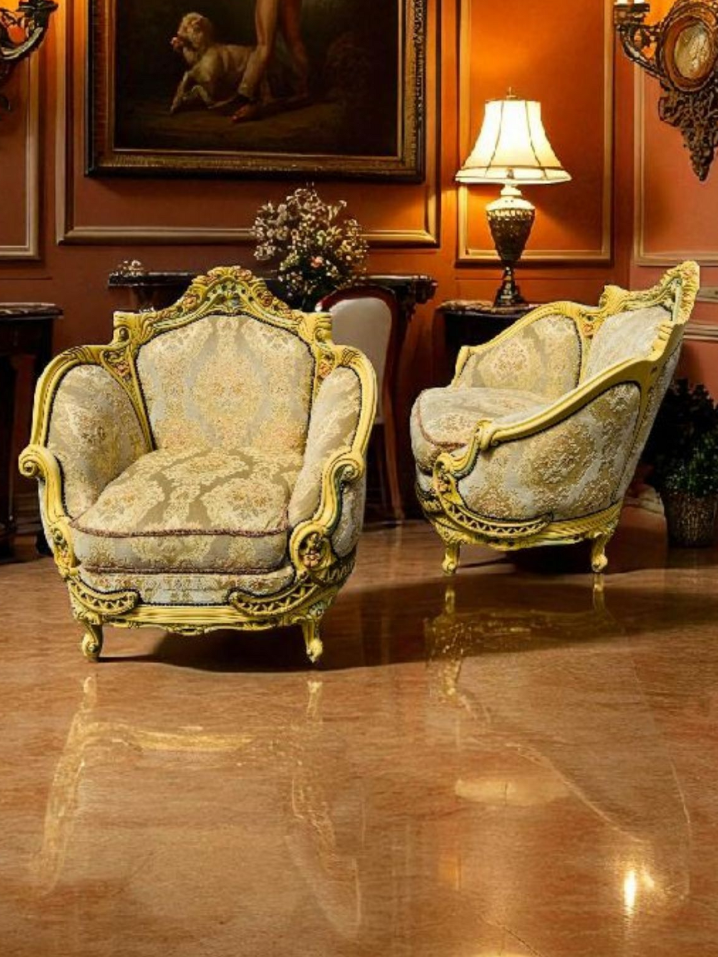 🎩 Conjunto de Recibidor Rococó Italiano – 3 Piezas de Distinción y Arte 🏛️