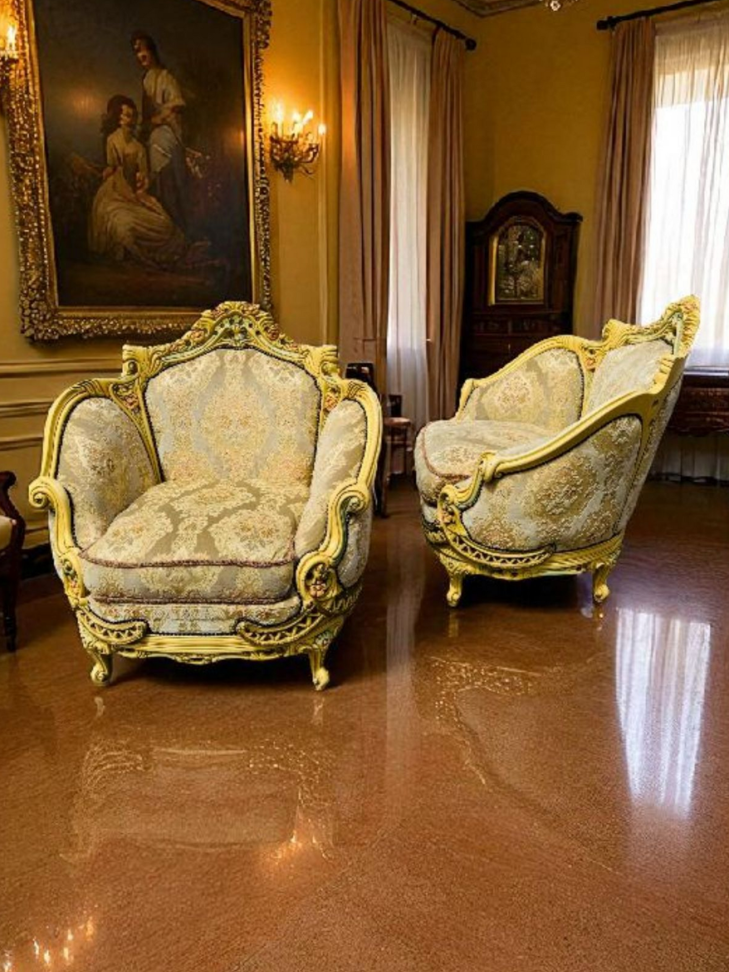 🎩 Conjunto de Recibidor Rococó Italiano – 3 Piezas de Distinción y Arte 🏛️