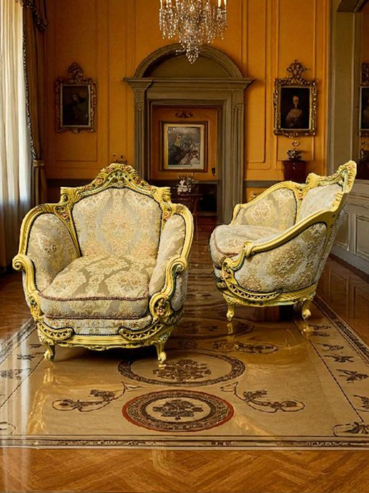 🎩 Conjunto de Recibidor Rococó Italiano – 3 Piezas de Distinción y Arte 🏛️