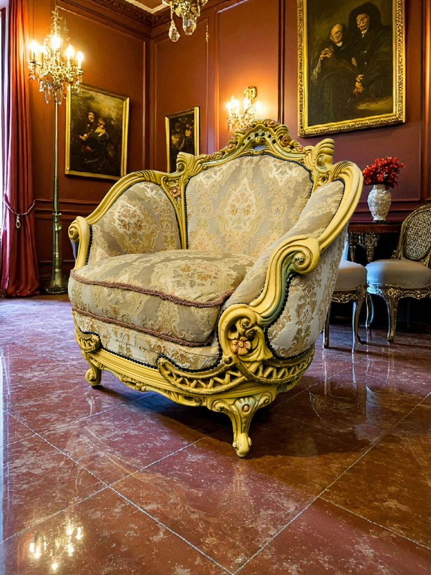 🎩 Conjunto de Recibidor Rococó Italiano – 3 Piezas de Distinción y Arte 🏛️