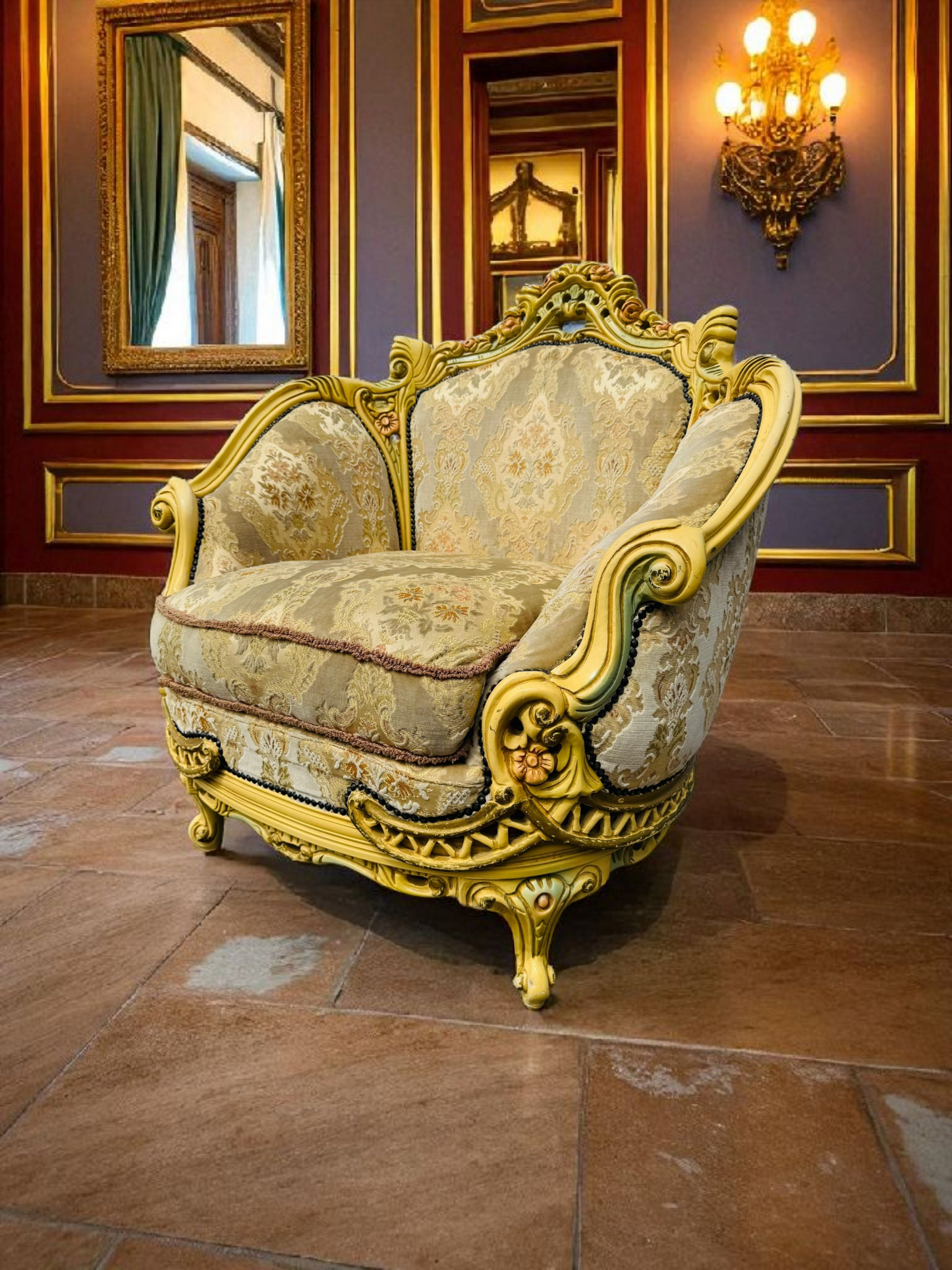 🎩 Conjunto de Recibidor Rococó Italiano – 3 Piezas de Distinción y Arte 🏛️