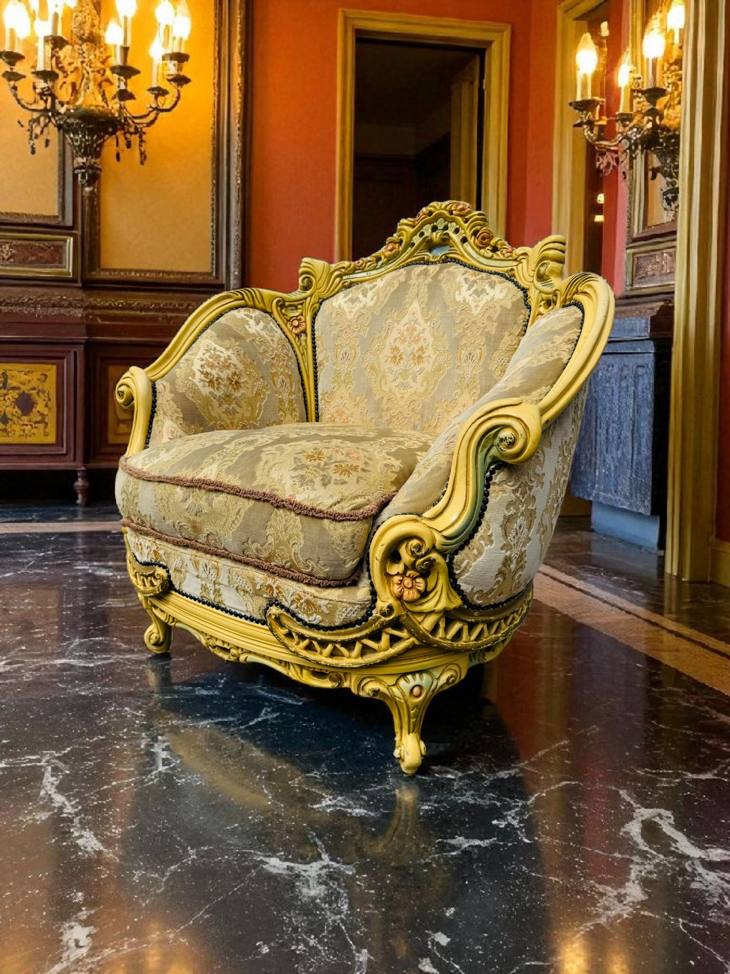 🎩 Conjunto de Recibidor Rococó Italiano – 3 Piezas de Distinción y Arte 🏛️