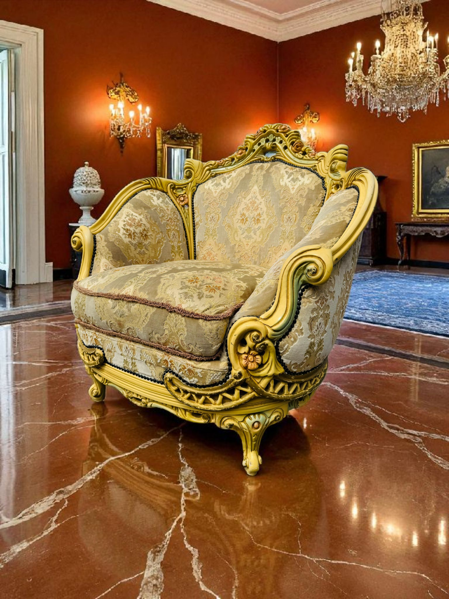 🎩 Conjunto de Recibidor Rococó Italiano – 3 Piezas de Distinción y Arte 🏛️