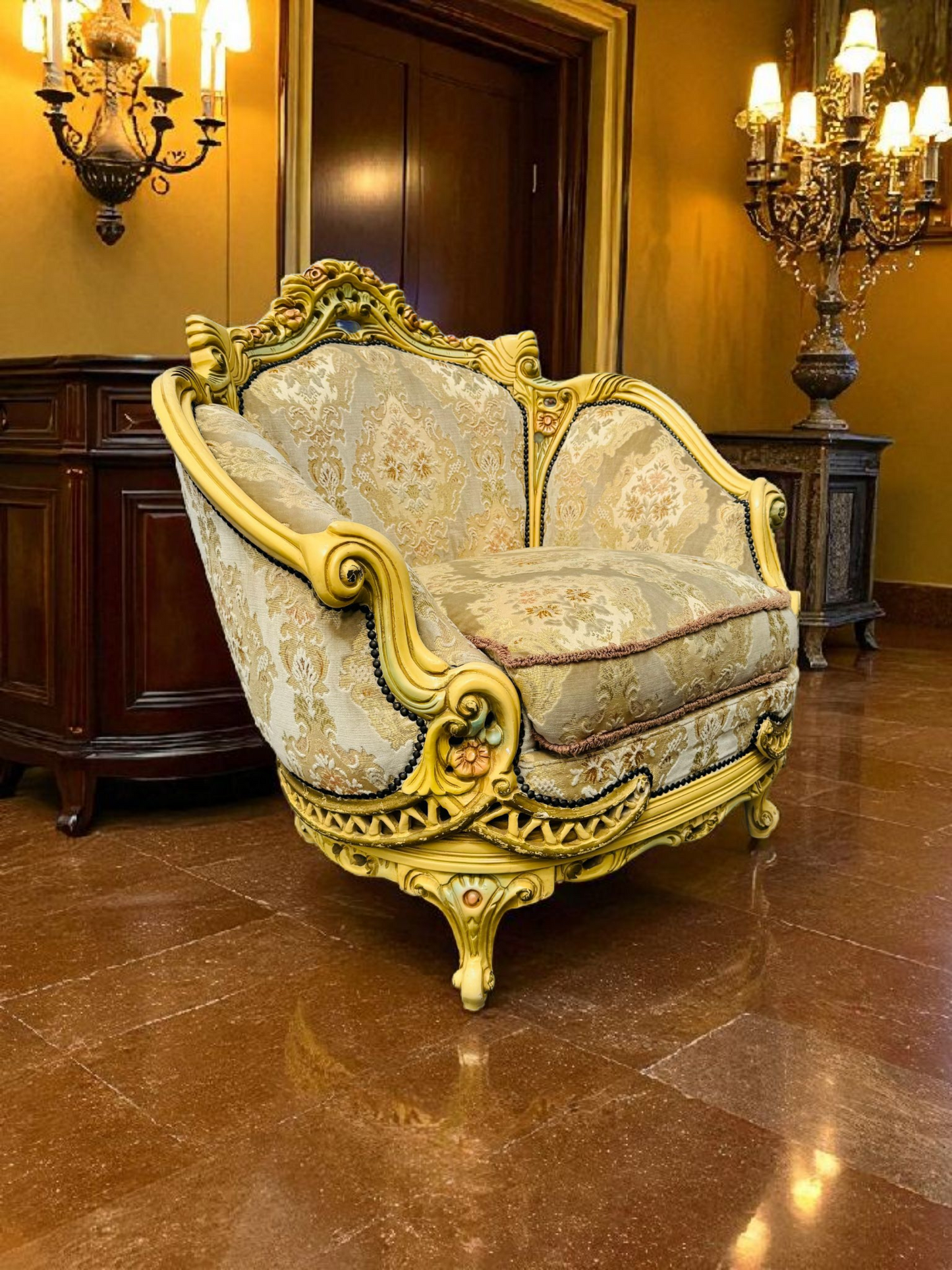 🎩 Conjunto de Recibidor Rococó Italiano – 3 Piezas de Distinción y Arte 🏛️