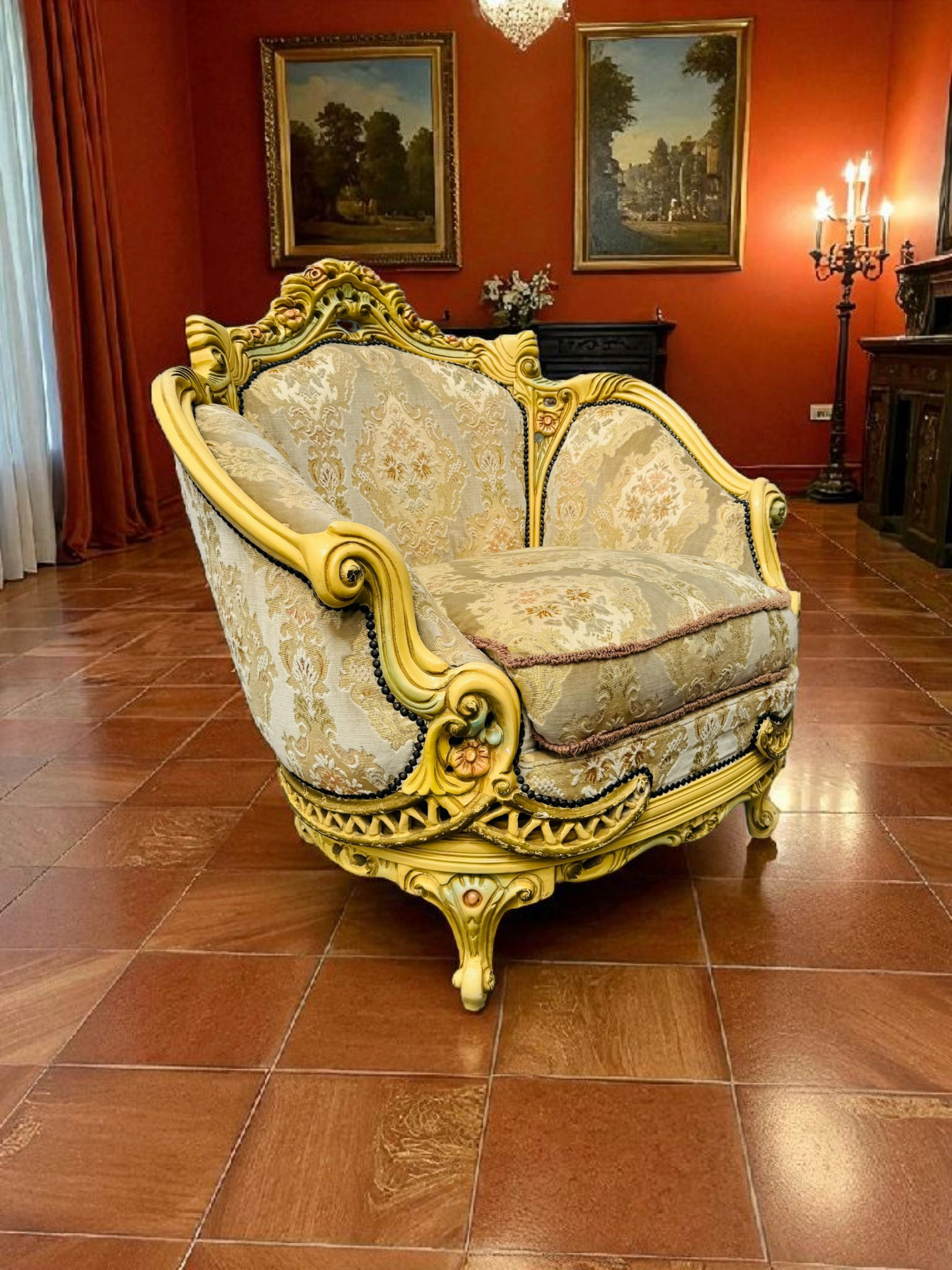 🎩 Conjunto de Recibidor Rococó Italiano – 3 Piezas de Distinción y Arte 🏛️