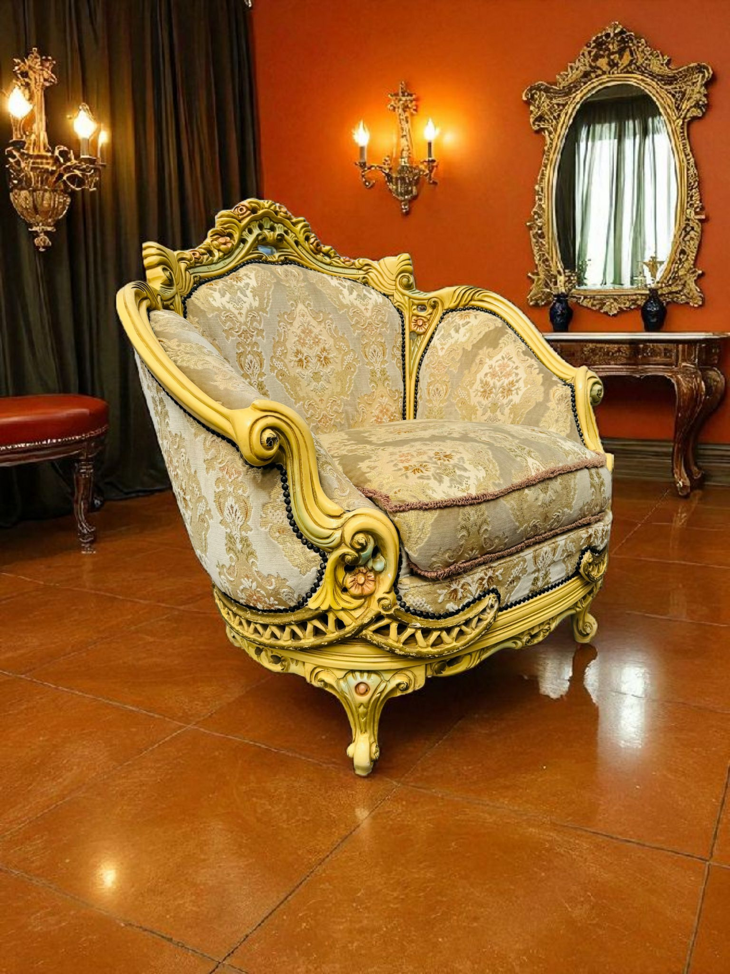🎩 Conjunto de Recibidor Rococó Italiano – 3 Piezas de Distinción y Arte 🏛️